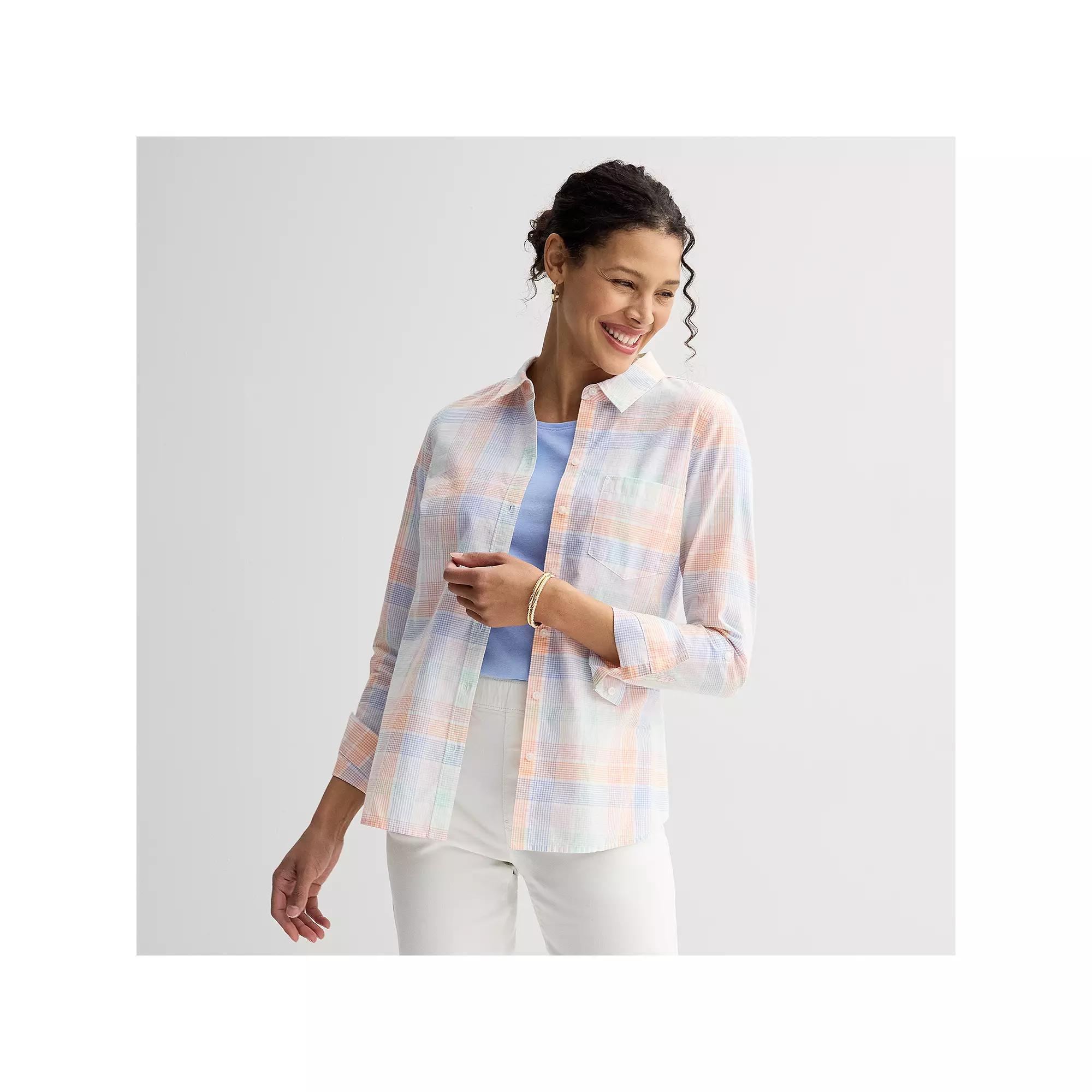 Women's Croft & Barrow® Essential One Pocket Button Down Shirt, Size: Medium, Spring Team Check Product Image