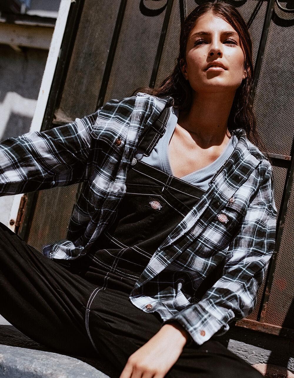 DICKIES Womens Flannel Shirt - WHITE COMBO Product Image