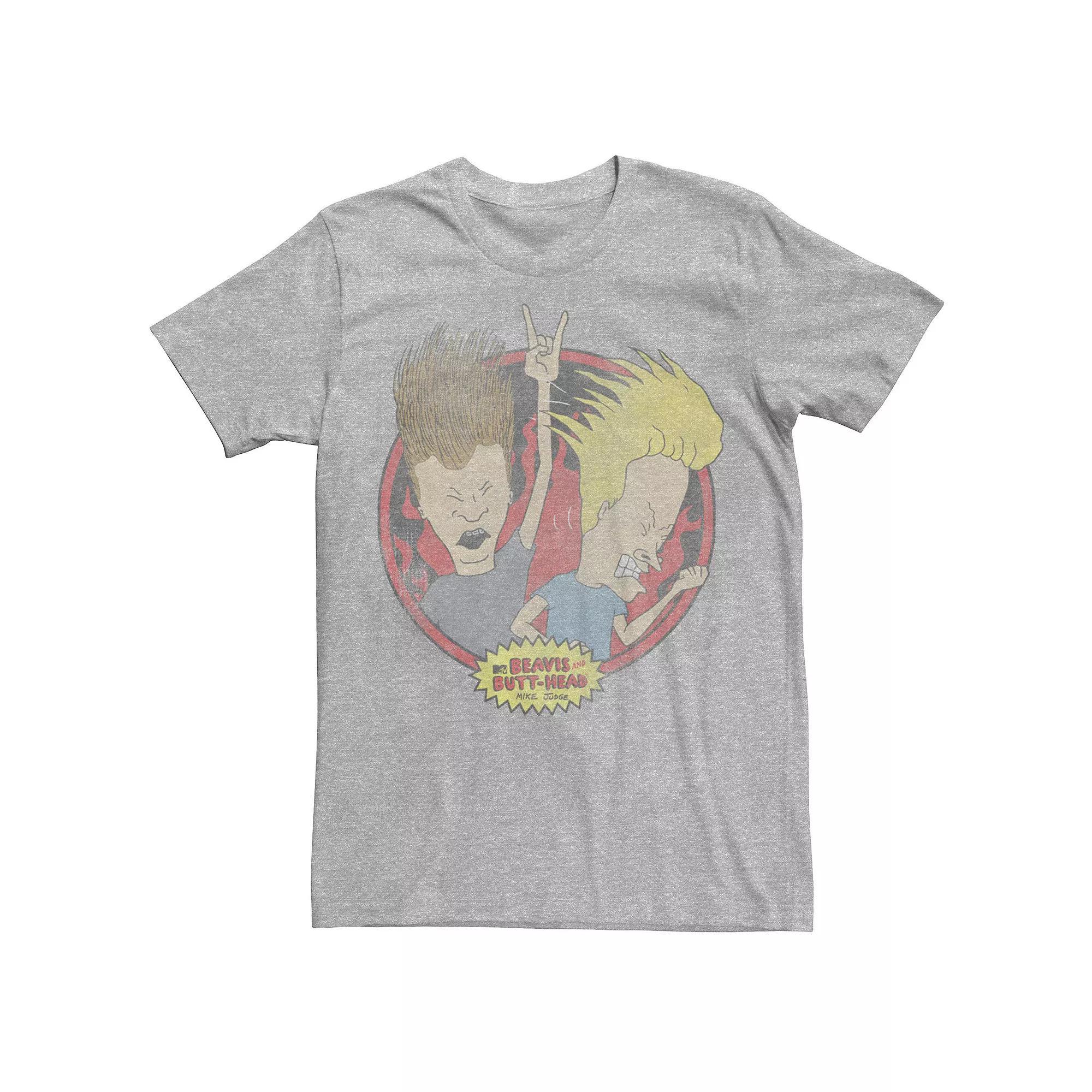 Men's Beavis and Butthead Rock N' Roll Circle Portrait Tee, Size: Medium, Athletic Grey Product Image