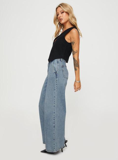 Jewelz High Rise Wide Leg Jeans Light Wash Product Image
