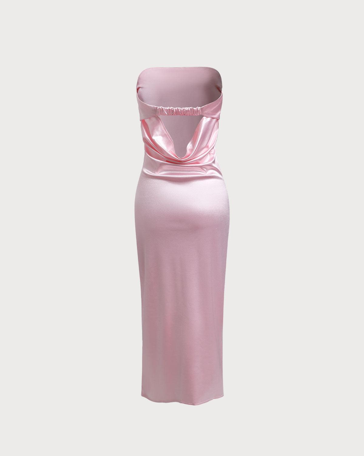 Pink Satin Strapless Maxi Dress Product Image