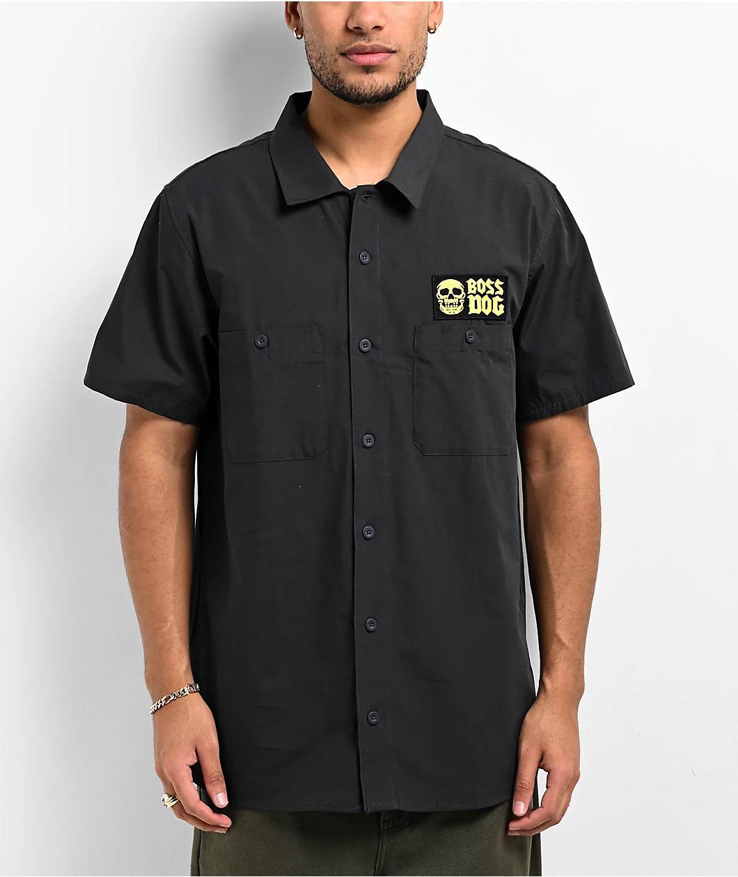 Boss Dog Waste Time Black Button Up Short Sleeve Shirt Product Image