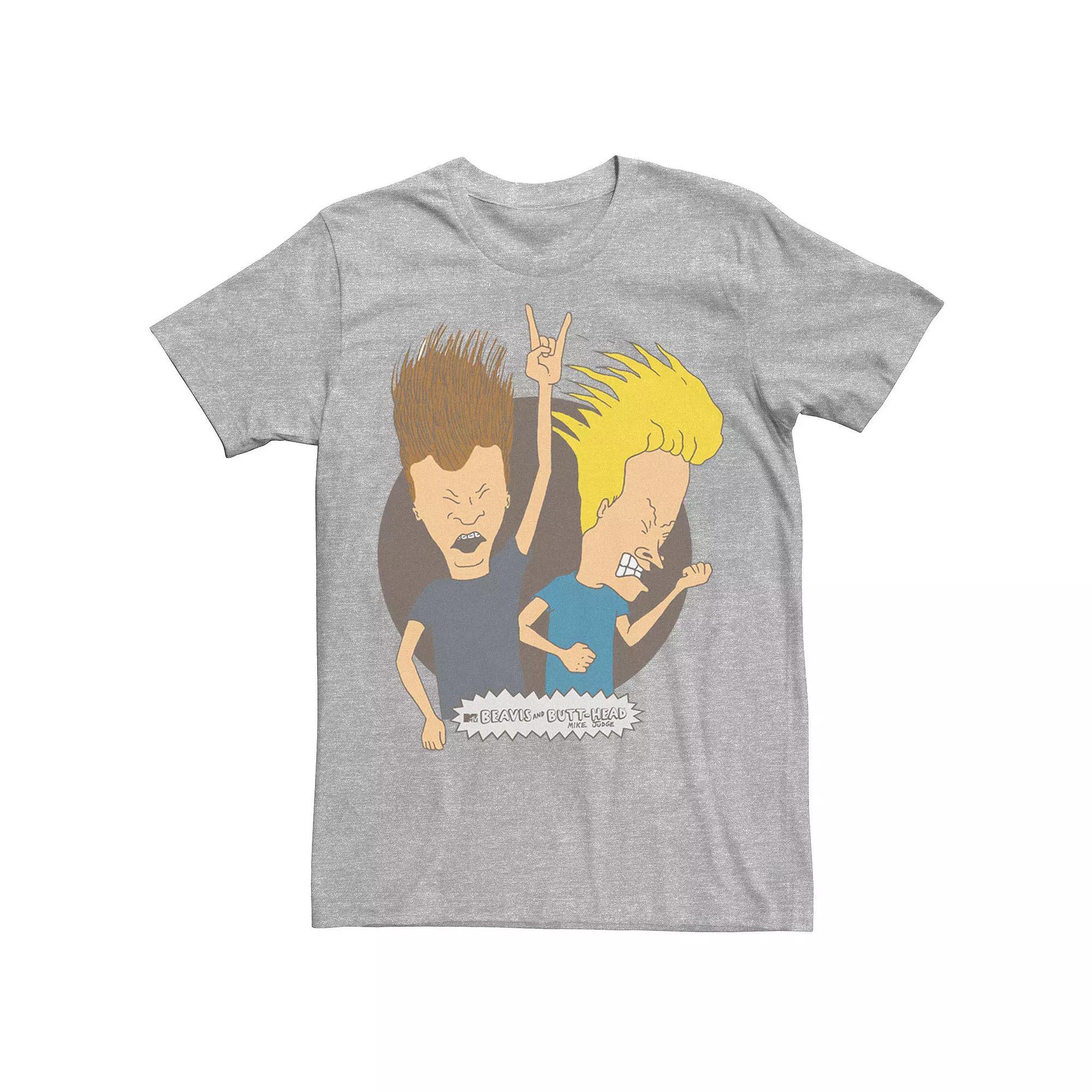Men's Beavis & Butthead So Broken Group Shot Poster Tee, Size: Small, Athletic Grey Product Image