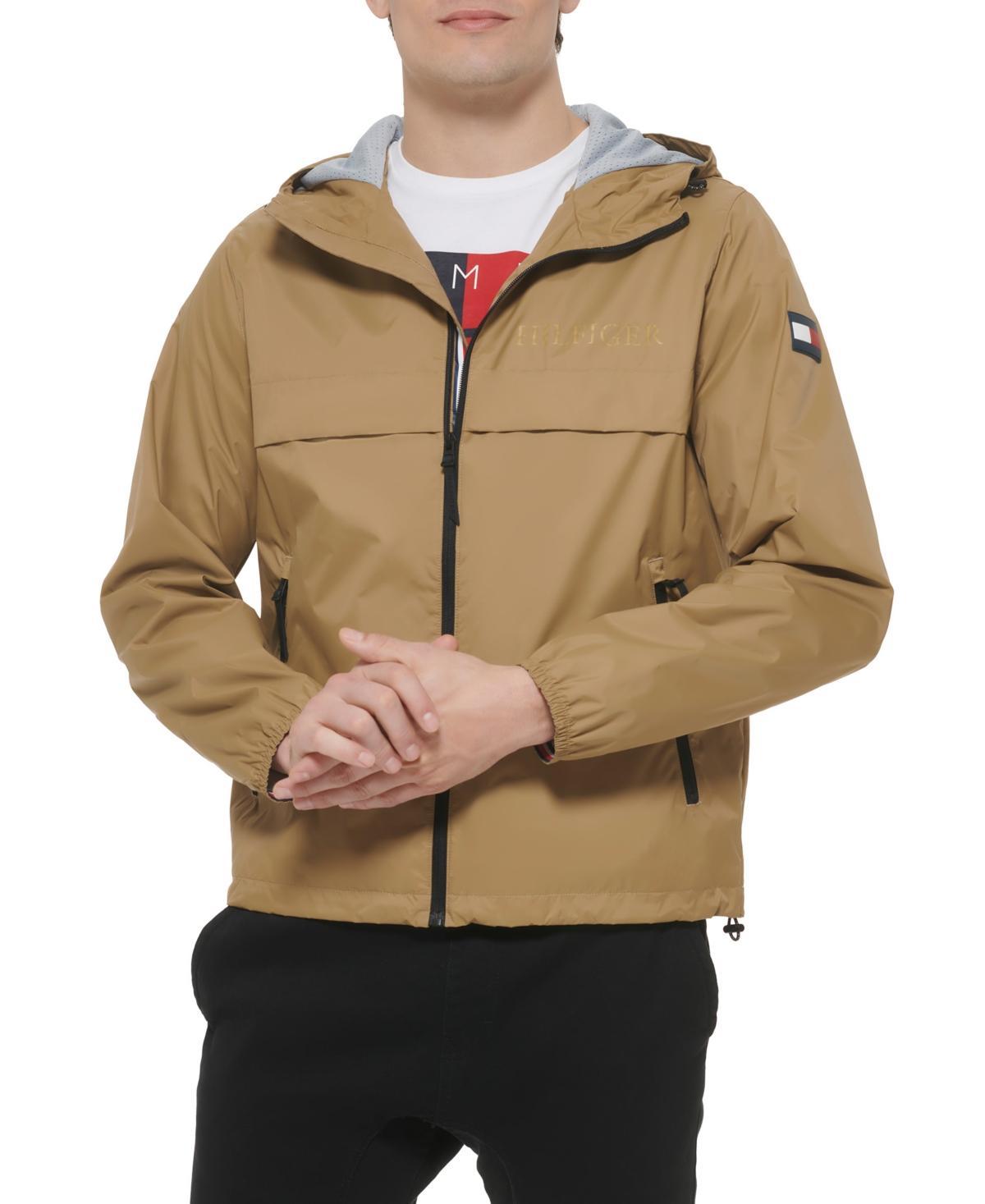 Men's Tommy Hilfiger Logo Patch Hooded Rain Jacket, Size: Medium, Blue Stripe Product Image