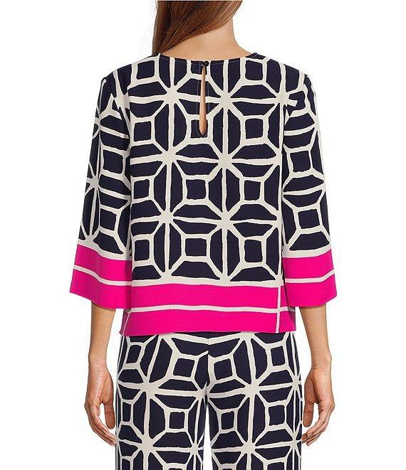 Trina Turk Muria Printed Georgette Round Neck 3/4 Sleeve Top Product Image