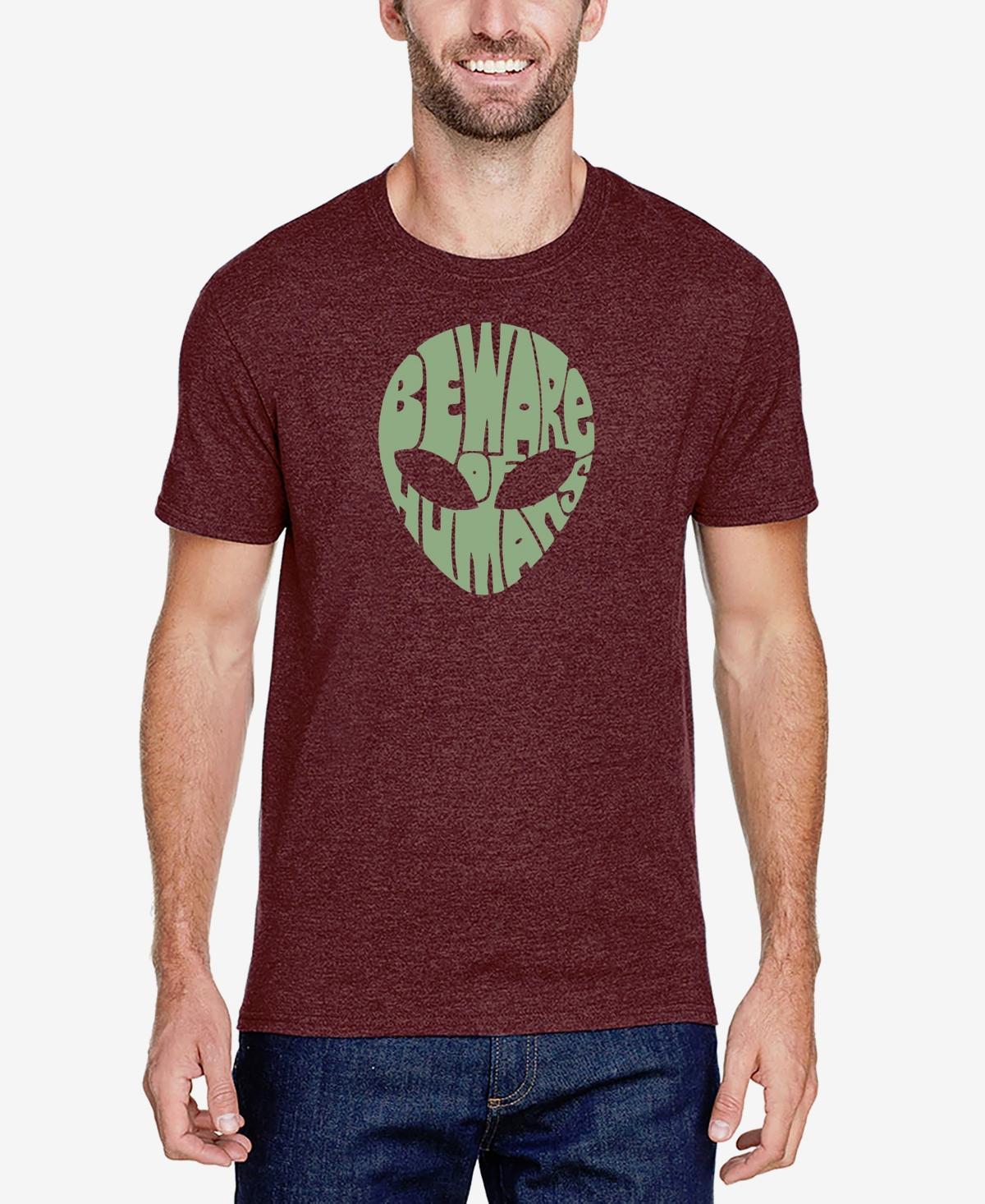 La Pop Art Mens Premium Blend Word Art Beware Of Humans T-shirt Product Image