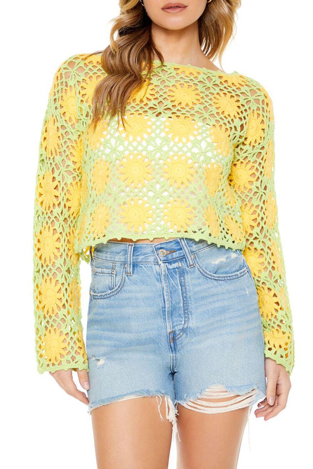 Cropped Floral Crochet Sweater | Forever 21 Product Image