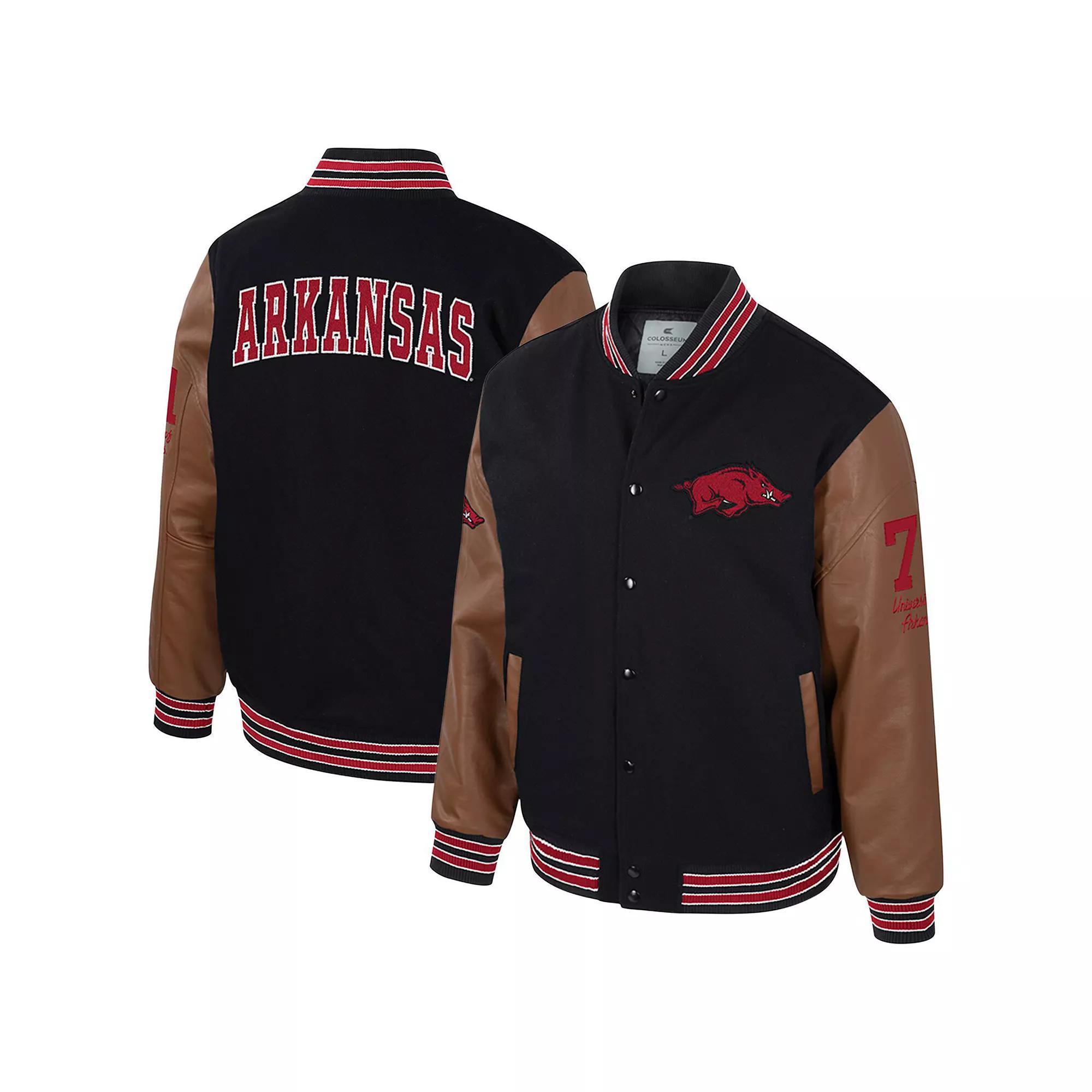 Men's Colosseum  Black Arkansas Razorbacks Letterman Full-Snap Varsity Jacket, Size: XL Product Image