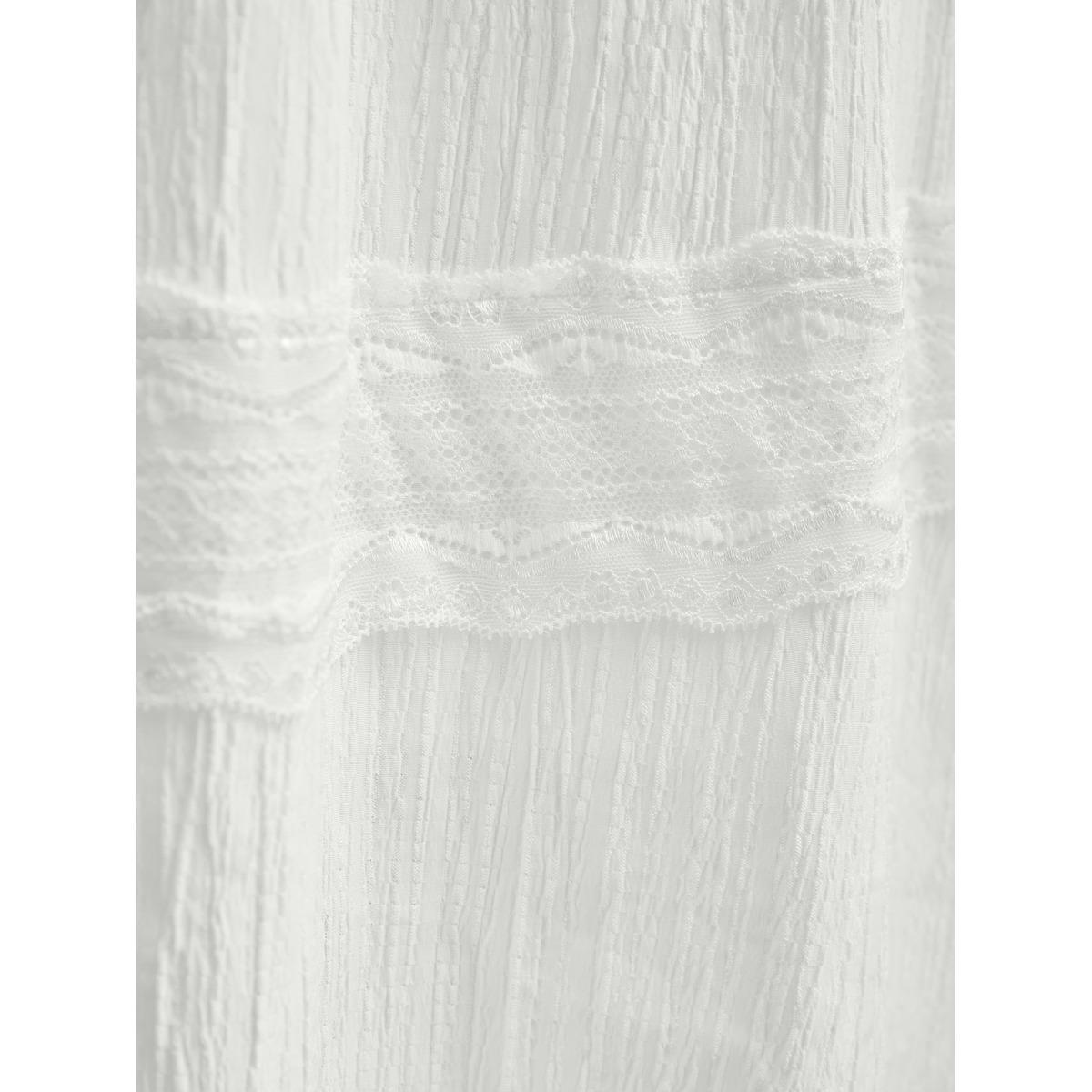 Plus Size Textured Cut-Out Lace Tied Midi Dress Beige Women Woven ribbon&lace trim V-neck Half Sleeve Curvy BloomChic 18-20/2X Product Image