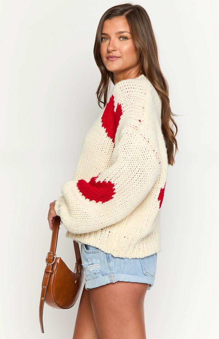 Chandi Cream Heart Chunky Knit Sweater Product Image