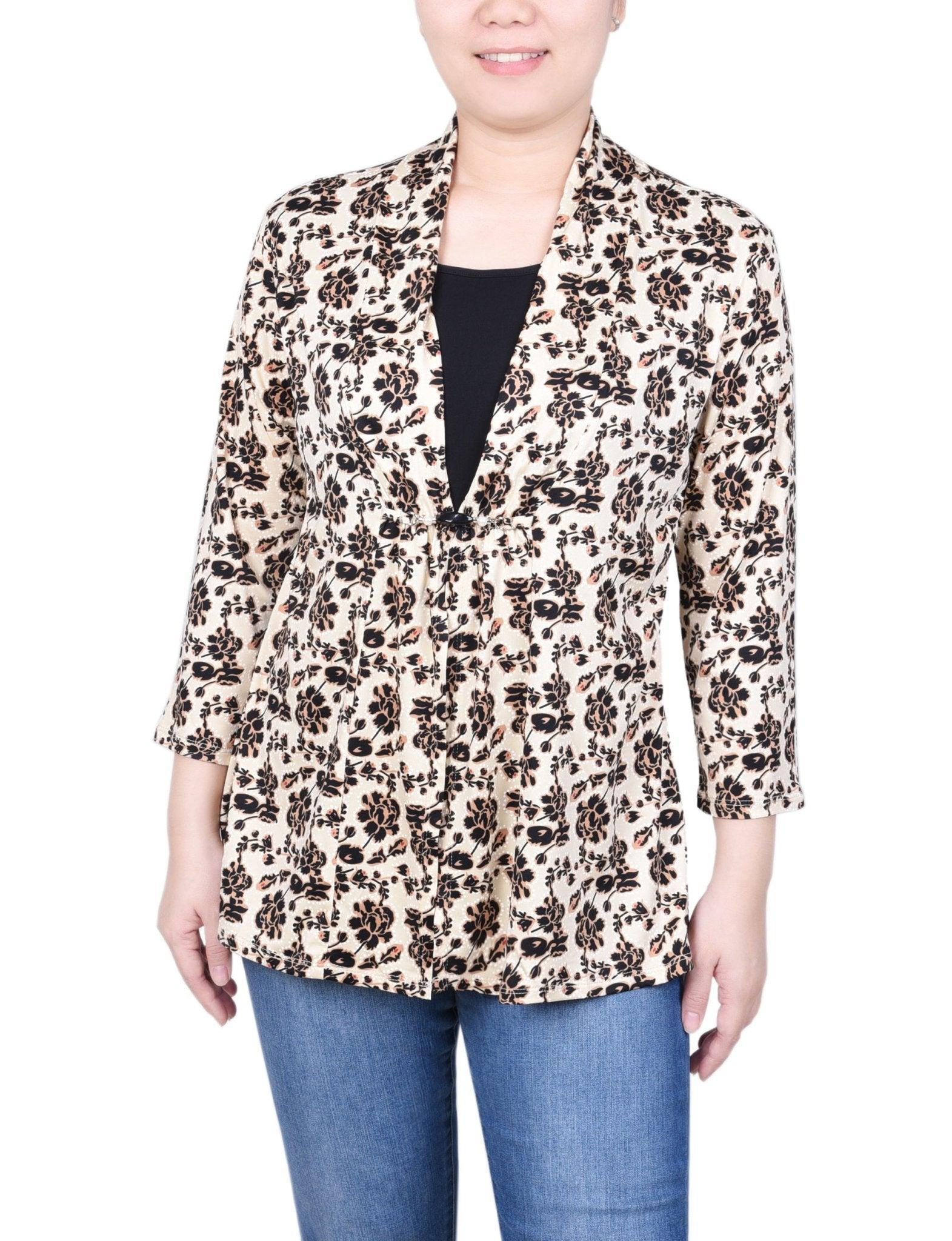 Puff Print 3/4 Sleeve Two-Fer Top - Petite Product Image