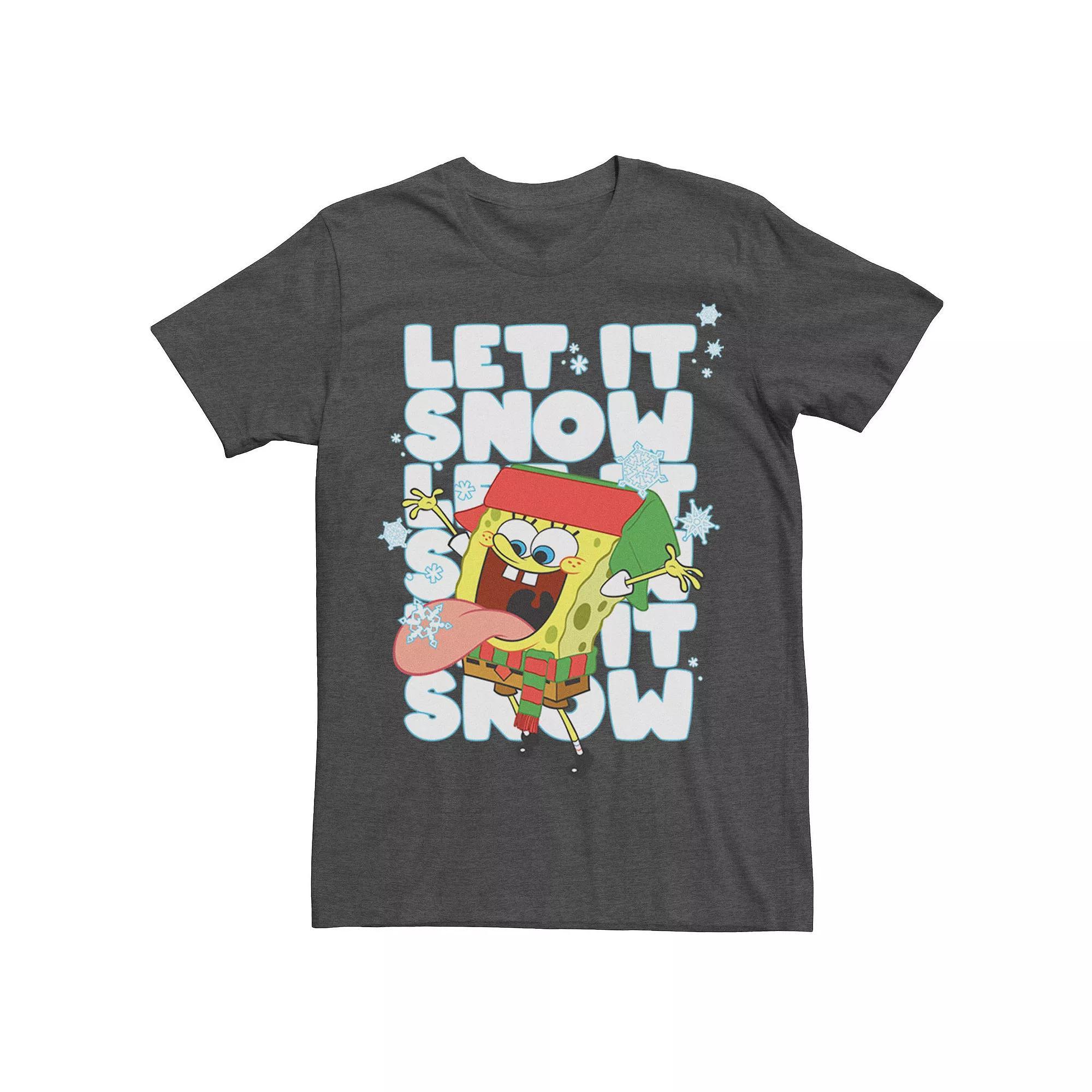 Men's Spongebob Squarepants Let It Snow Tee, Size: XXL, Red Grey Product Image