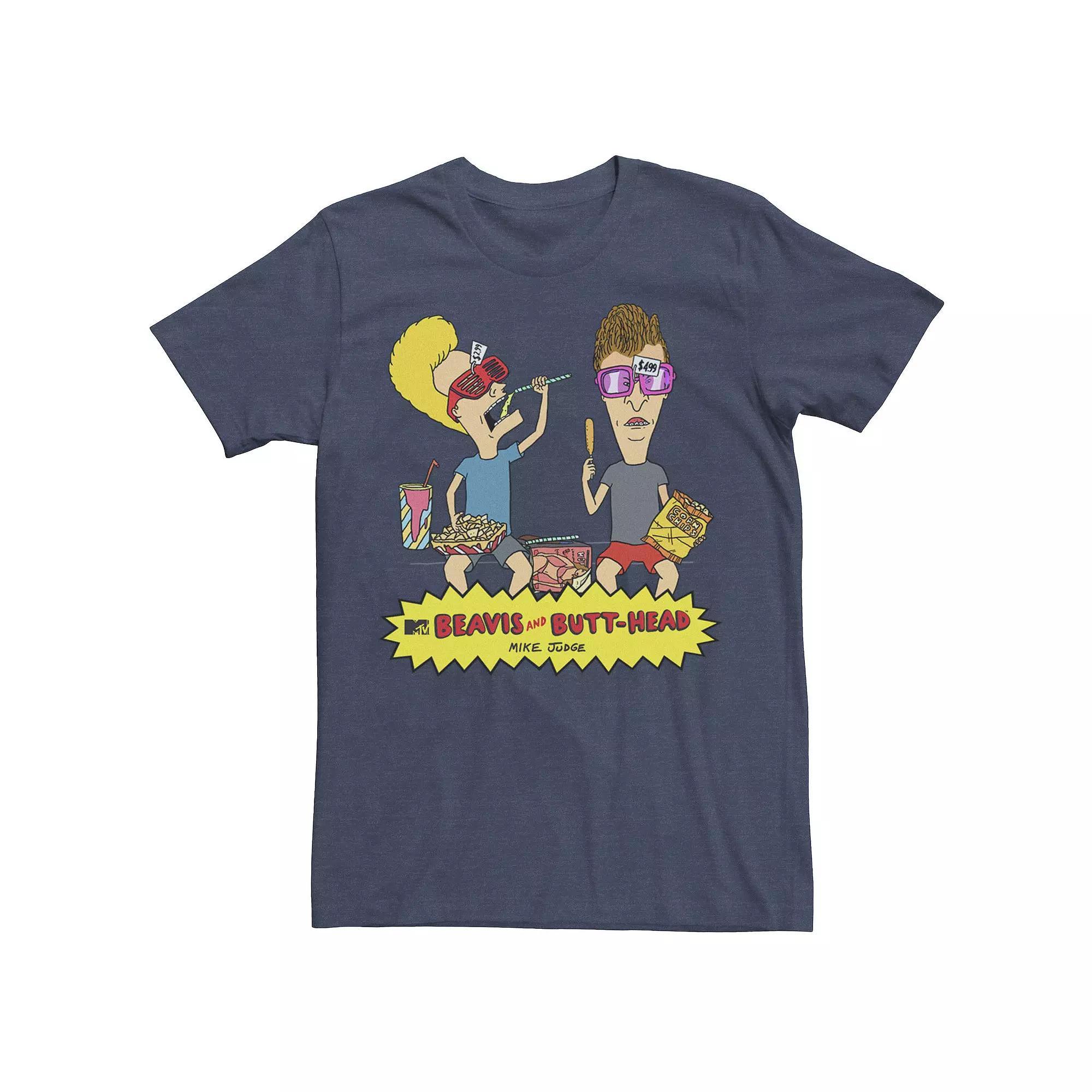 Men's Beavis & Butthead Snacks On The Curb Logo Tee, Size: Medium, Navy Grey Product Image
