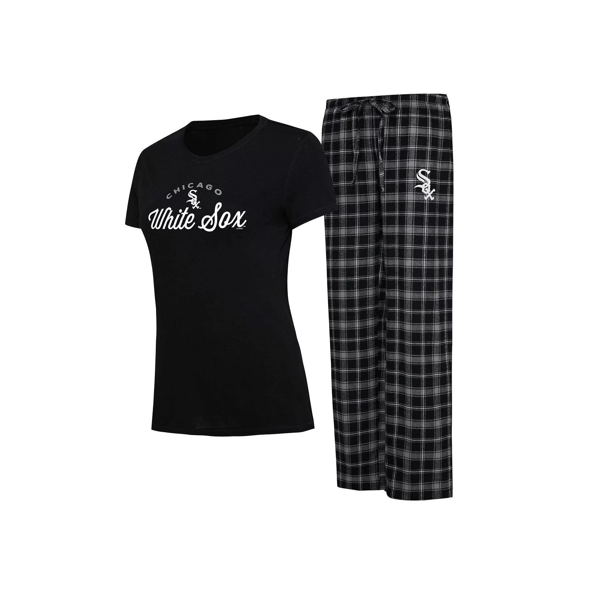 Women's Concepts Sport Black/Gray Chicago White Sox Arctic T-Shirt & Flannel Pants Sleep Set, Size: Large Product Image