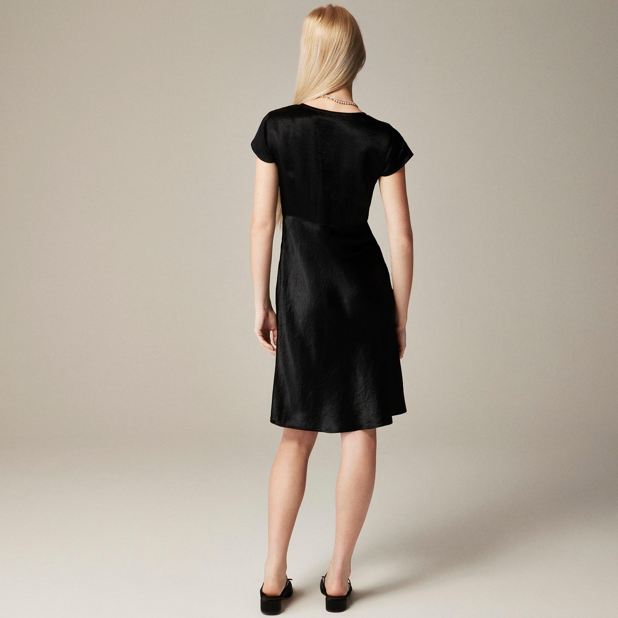 Short-sleeve slip dress in textured satin Product Image