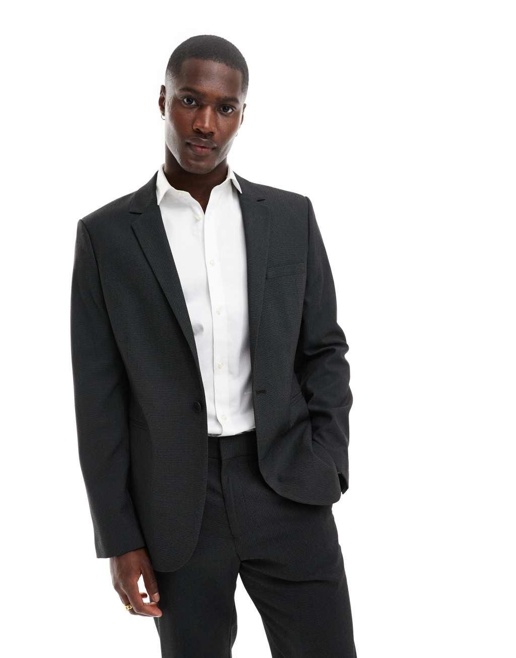 ASOS DESIGN slim suit jacket in black pindot Product Image