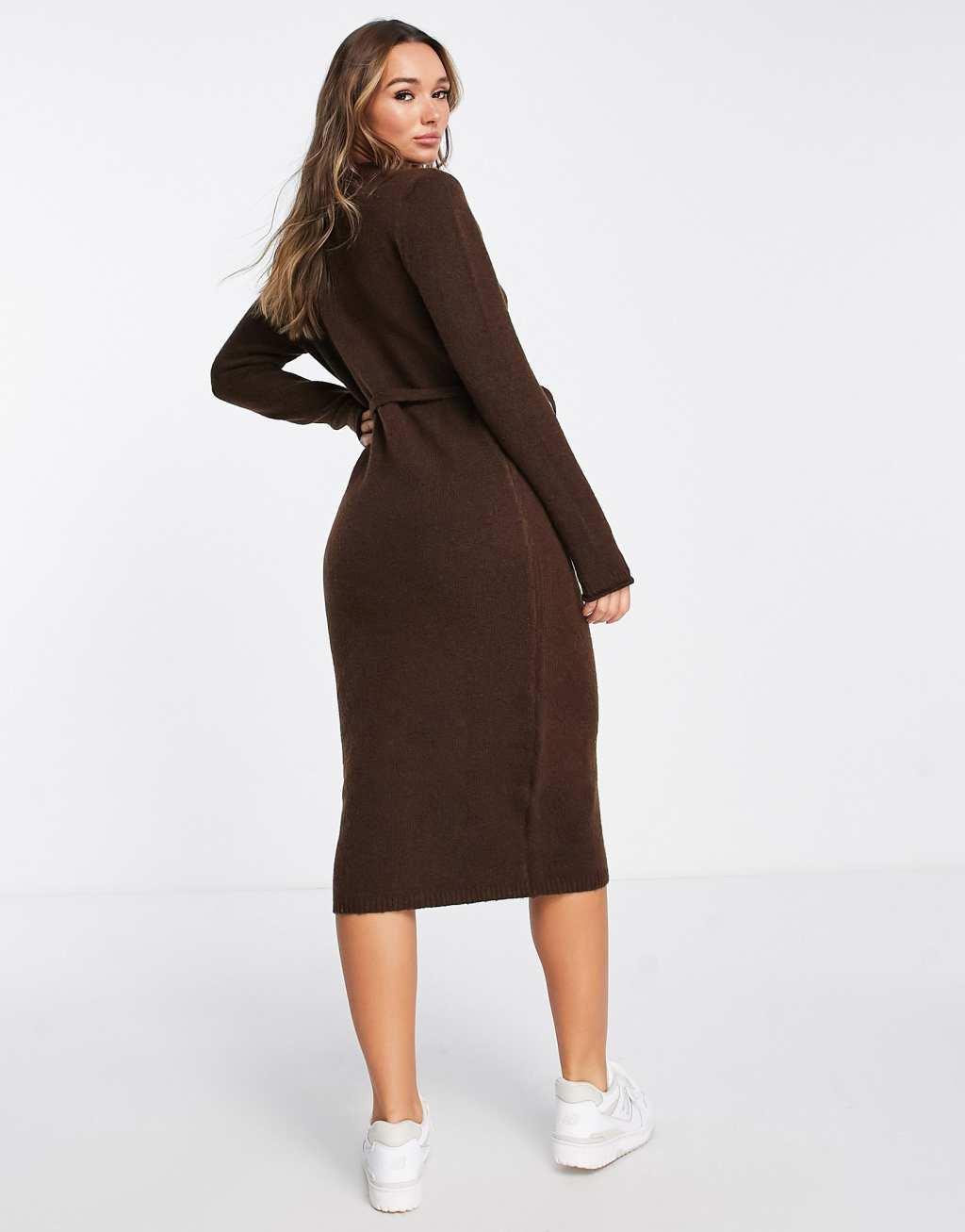 ASOS DESIGN knit midi dress with tie waist Product Image