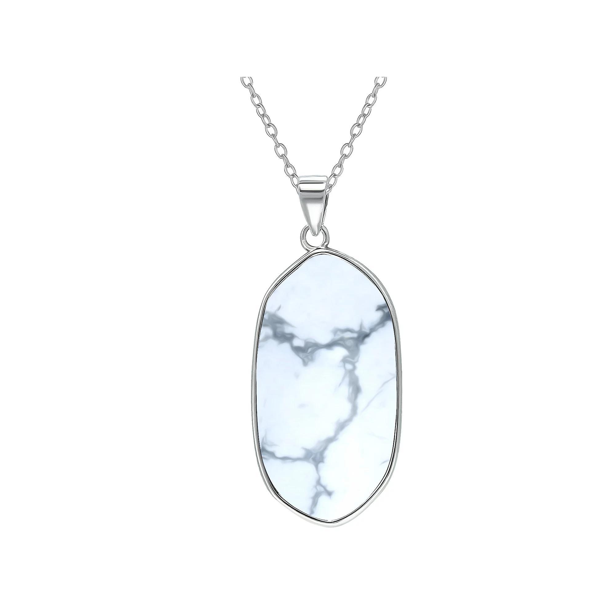 Aleure Precioso Sterling Silver Oval Gemstone Drop Pendant Necklace, Women's, Size: 18", White Product Image
