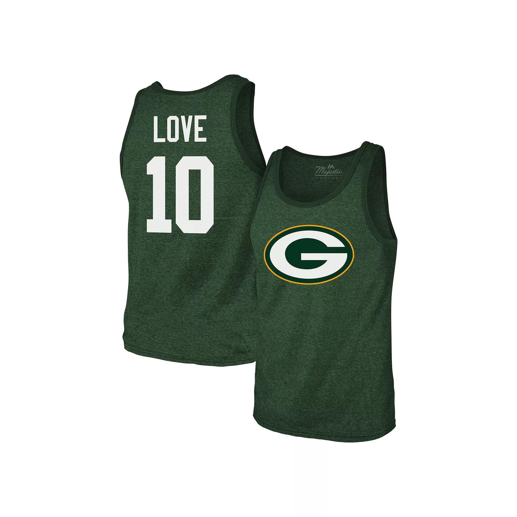 Men's Majestic Threads Jordan Love Green Green Bay Packers Tri-Blend Player Name & Number Tank Top, Size: Medium Product Image