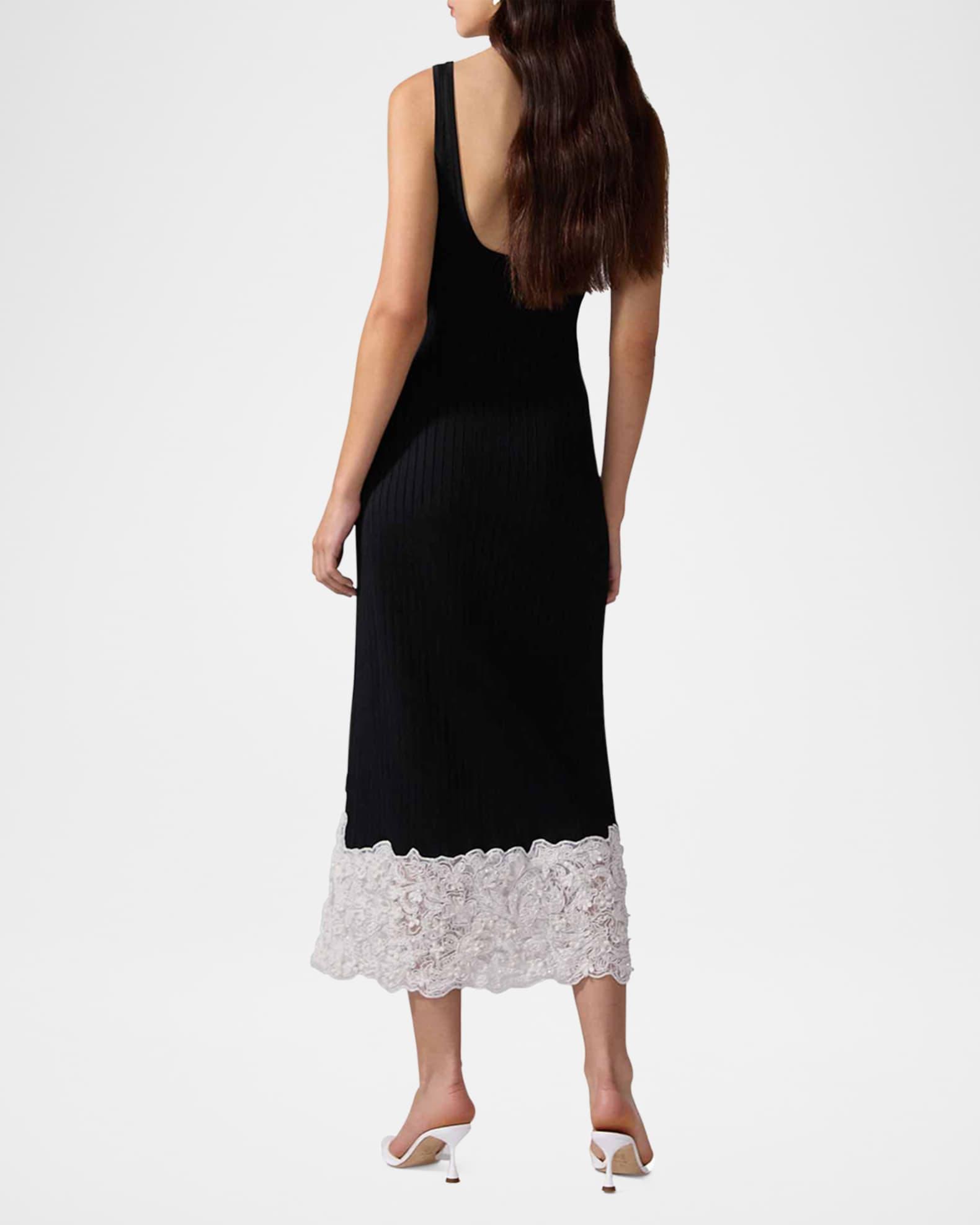 Lace-Slit Rib Slip Dress Product Image
