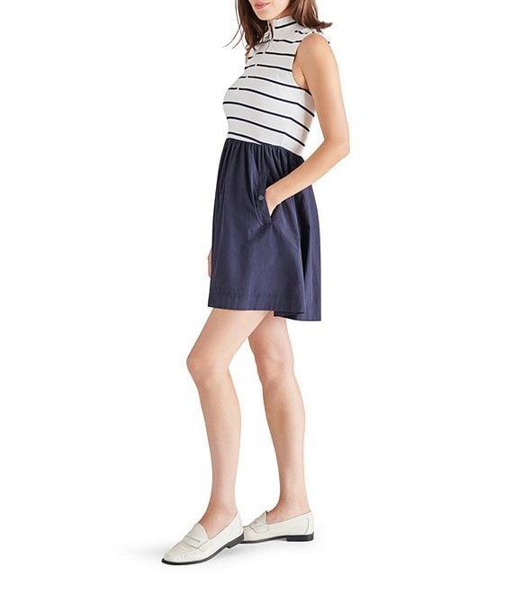 Steve Madden Lyon Stripe Mock Neck Zipper Front Sleeveless Mini Dress Product Image