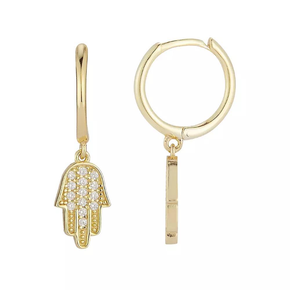 Sunkissed Sterling Cubic Zirconia Hamsa Hoop Drop Earrings, Women's, Gold Tone Product Image