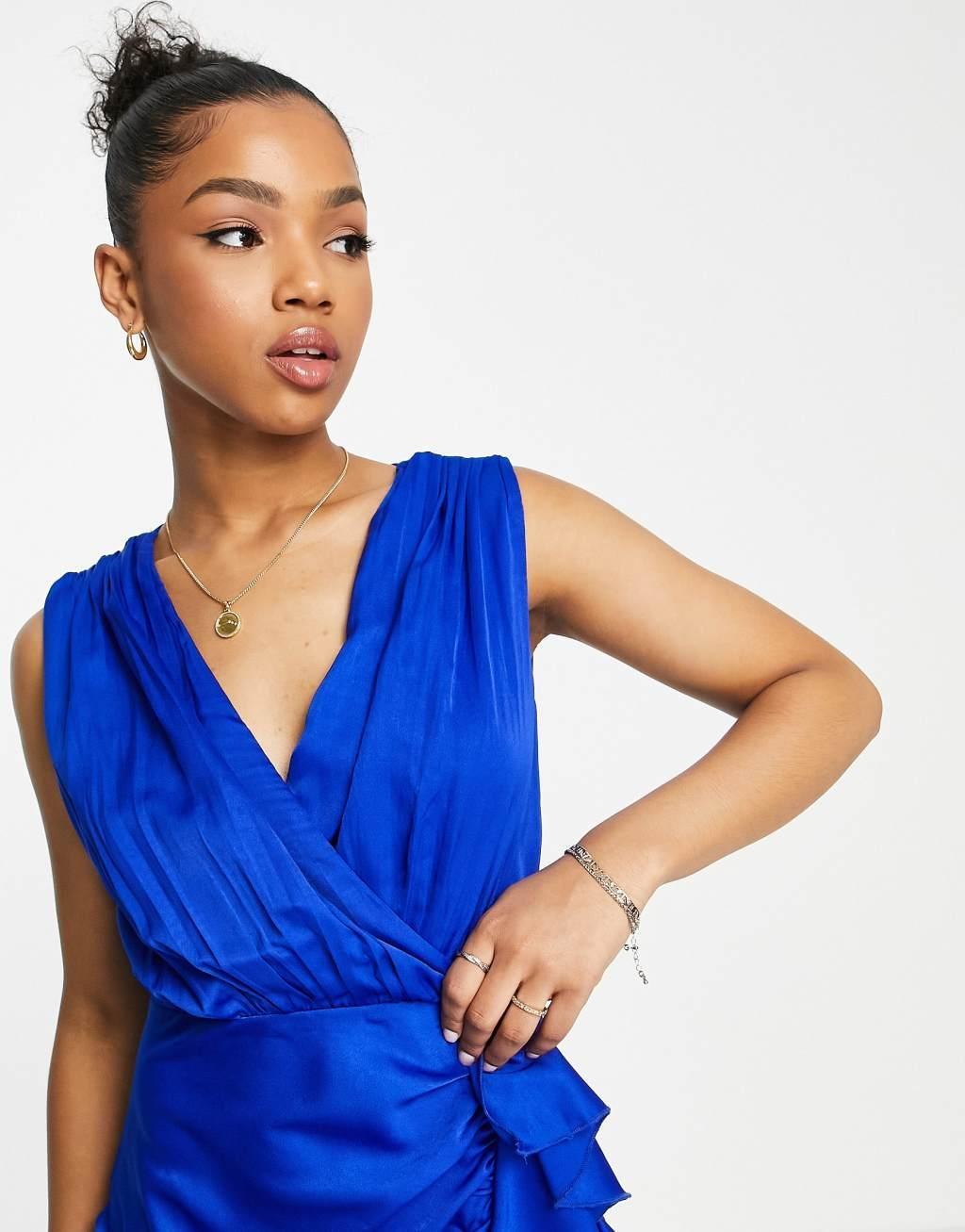 Little Mistress plunge front satin midi dress Product Image
