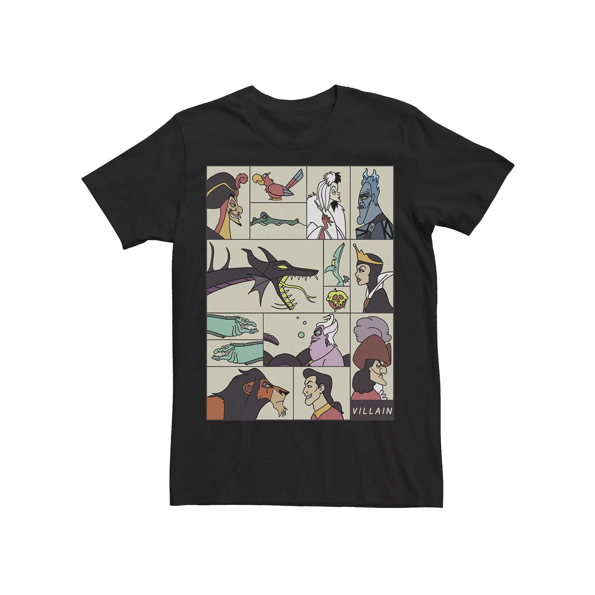 Disney Villains Men's Comic Style Portrait Panels Tee, Size: XL, Black Product Image