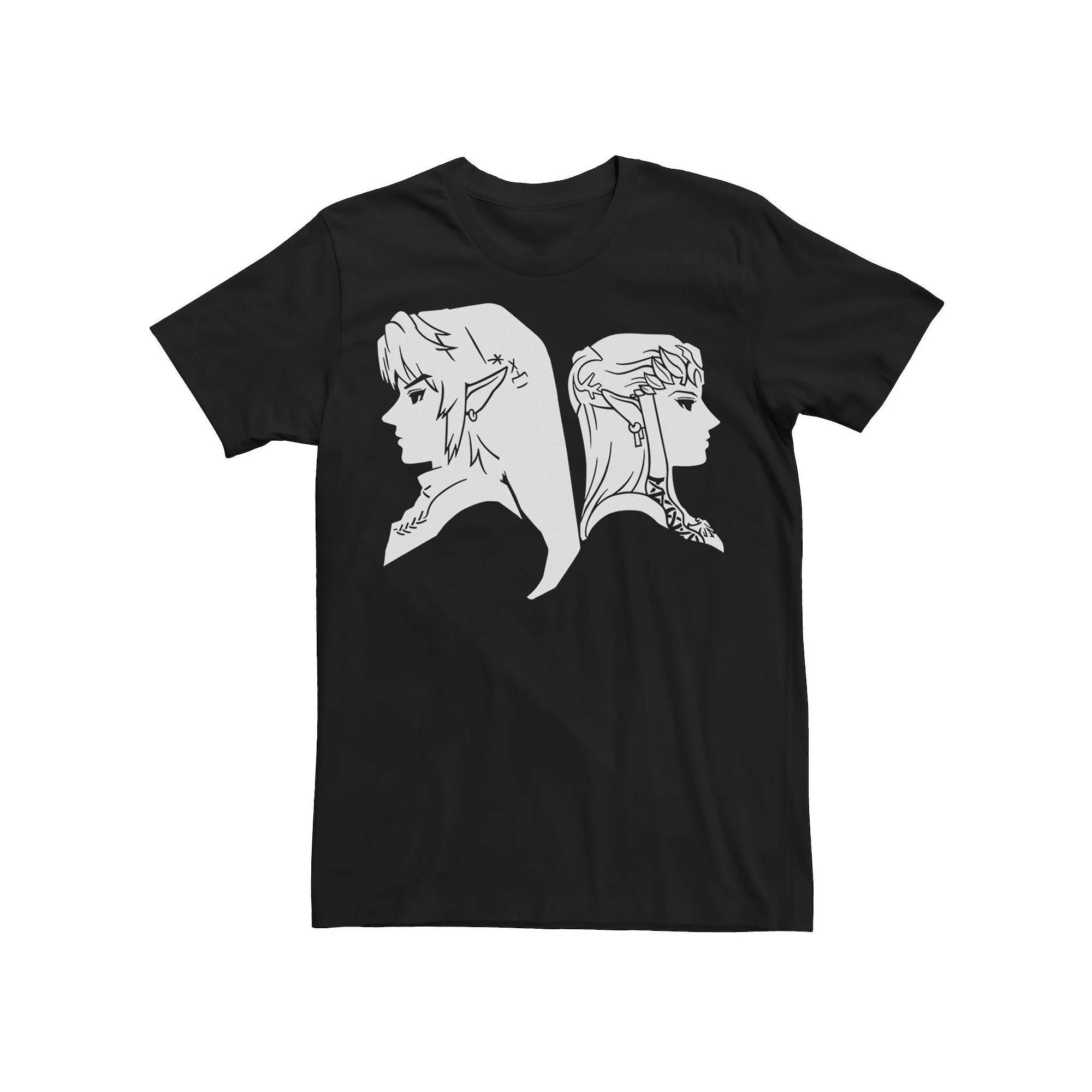 Men's Nintendo Zelda Link & Princess Profile Graphic Tee, Size: XL, Black Product Image