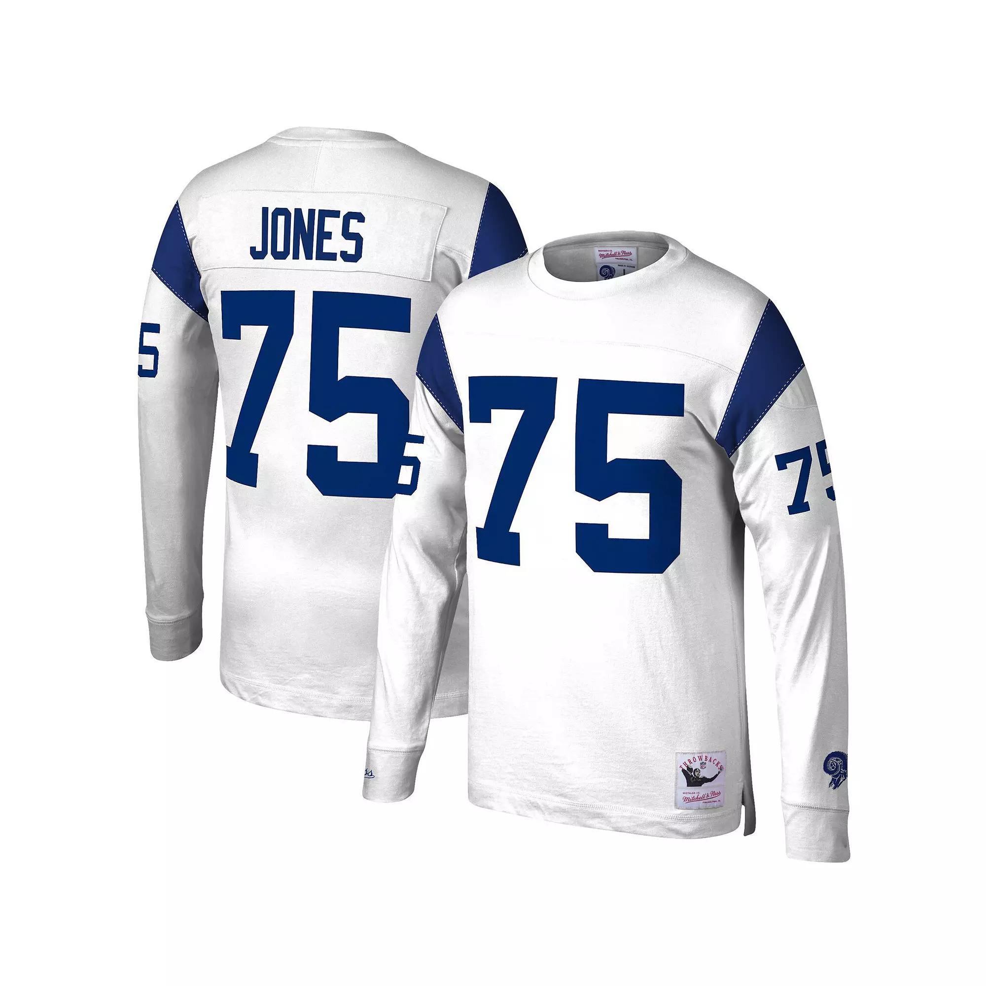 Men's Mitchell & Ness Deacon Jones White Los Angeles Rams Throwback Retired Player Name & Number Long Sleeve Top, Size: Small Product Image