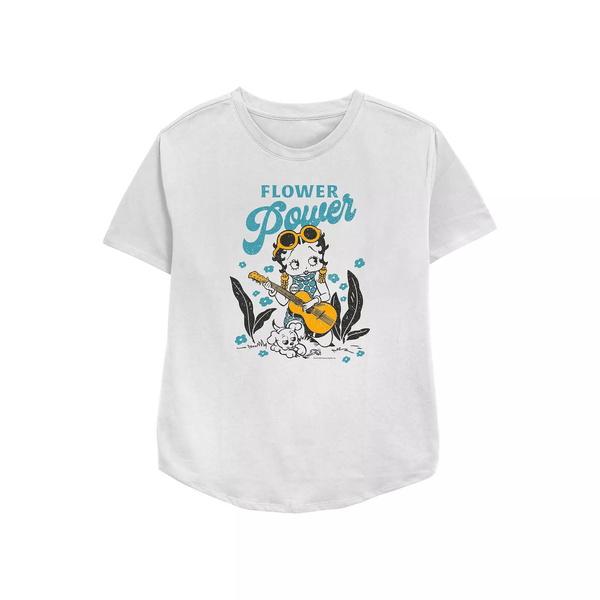 Women's Betty Boop Flower Power Relaxed Fit Graphic Tee, Size: Medium, White Product Image