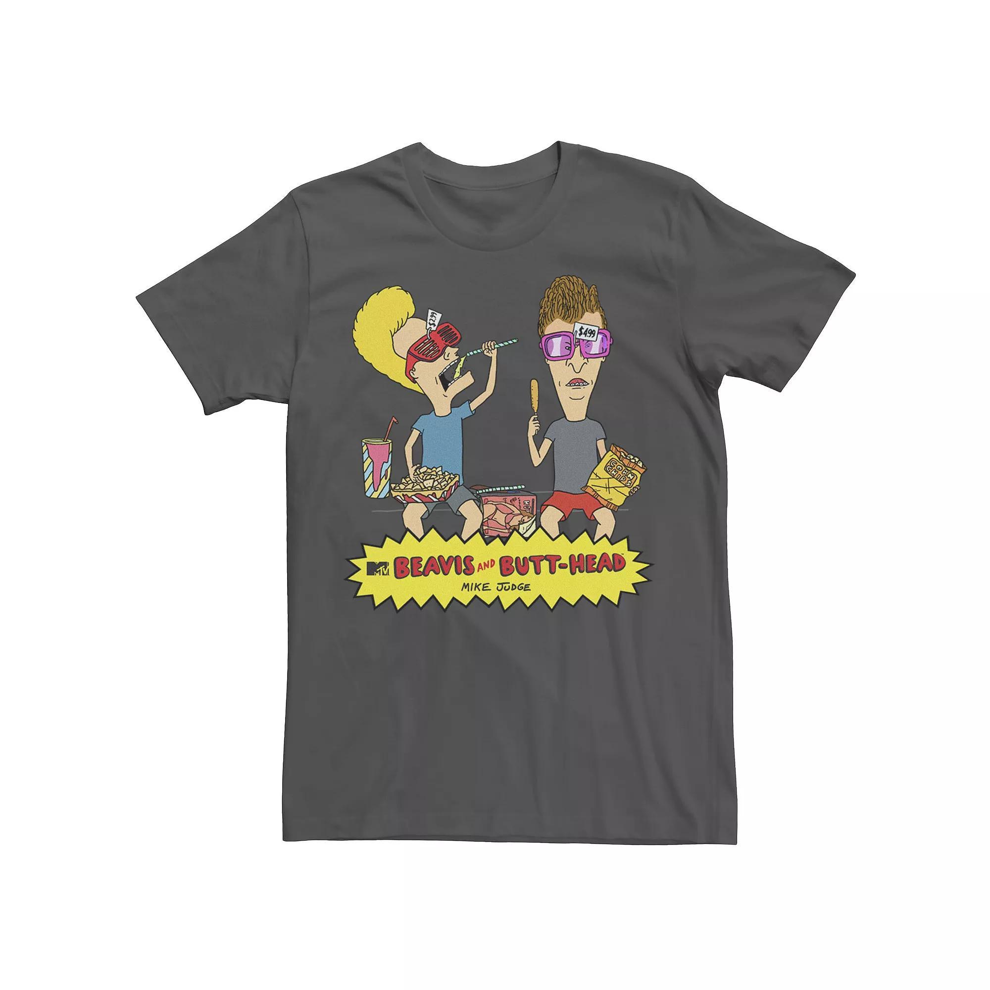 Men's Beavis & Butthead Snacks On The Curb Logo Tee, Size: Medium, Navy Grey Product Image