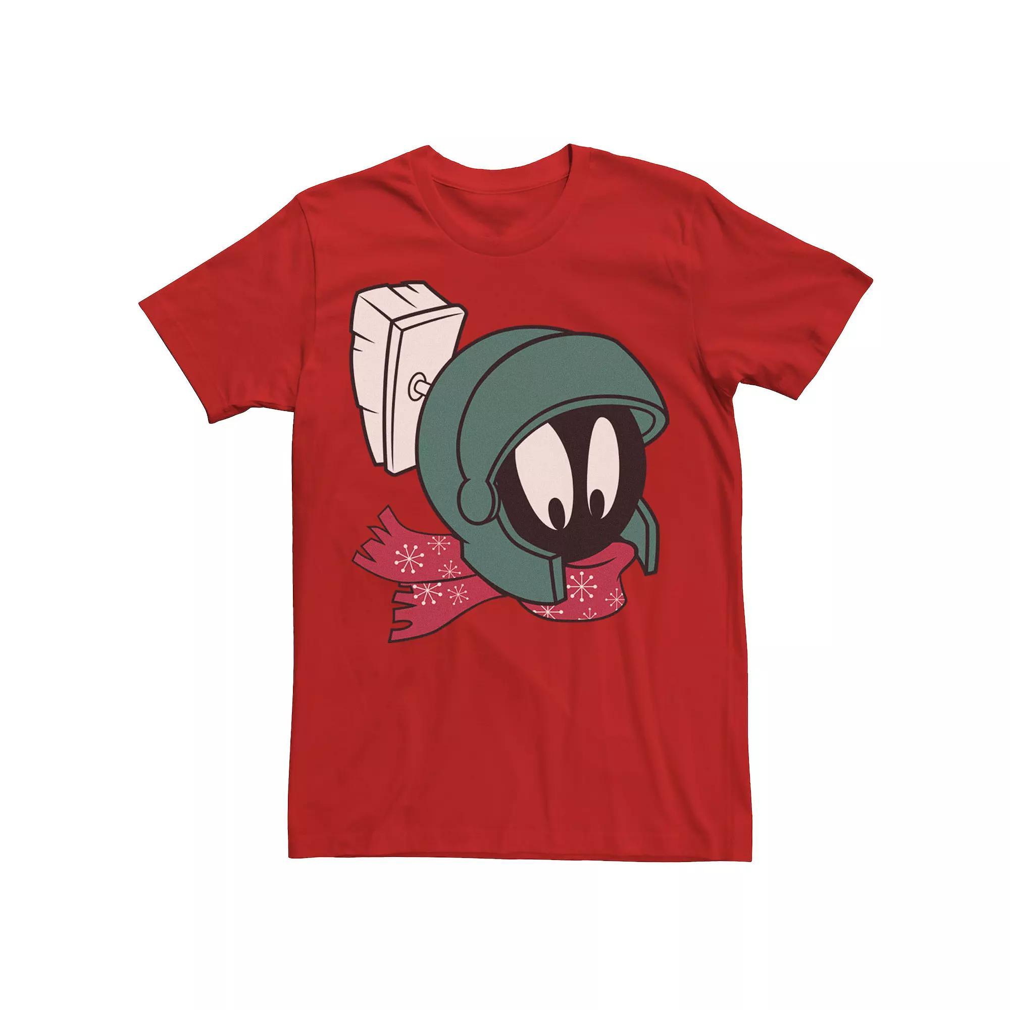 Men's Looney Tunes Christmas Marvin The Martian Winter Big Face Tee, Size: Small, Red Product Image