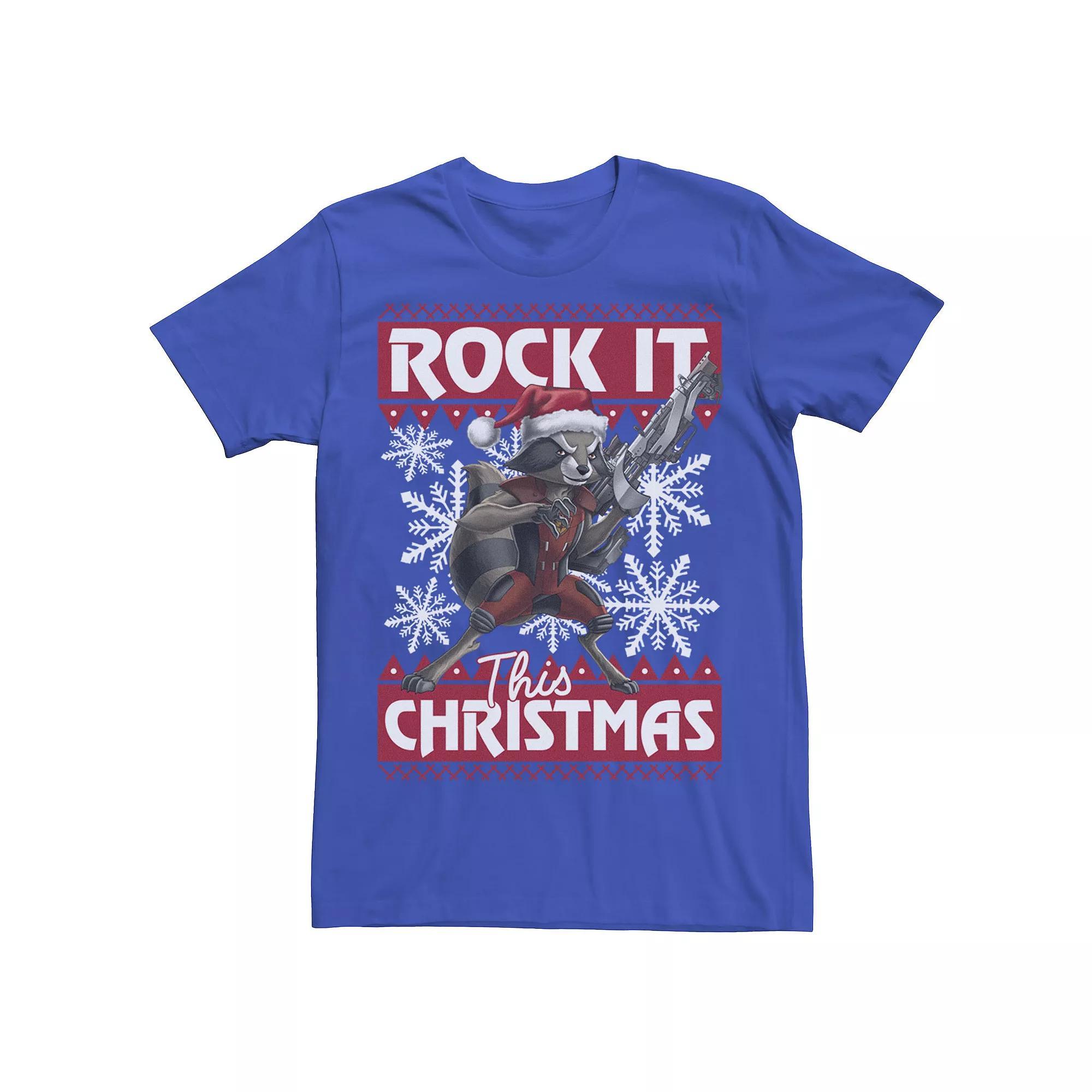 Men's Marvel Guardians Of The Galaxy Rocket Rock It This Christmas Graphic Tee, Size: Small, Royal Product Image