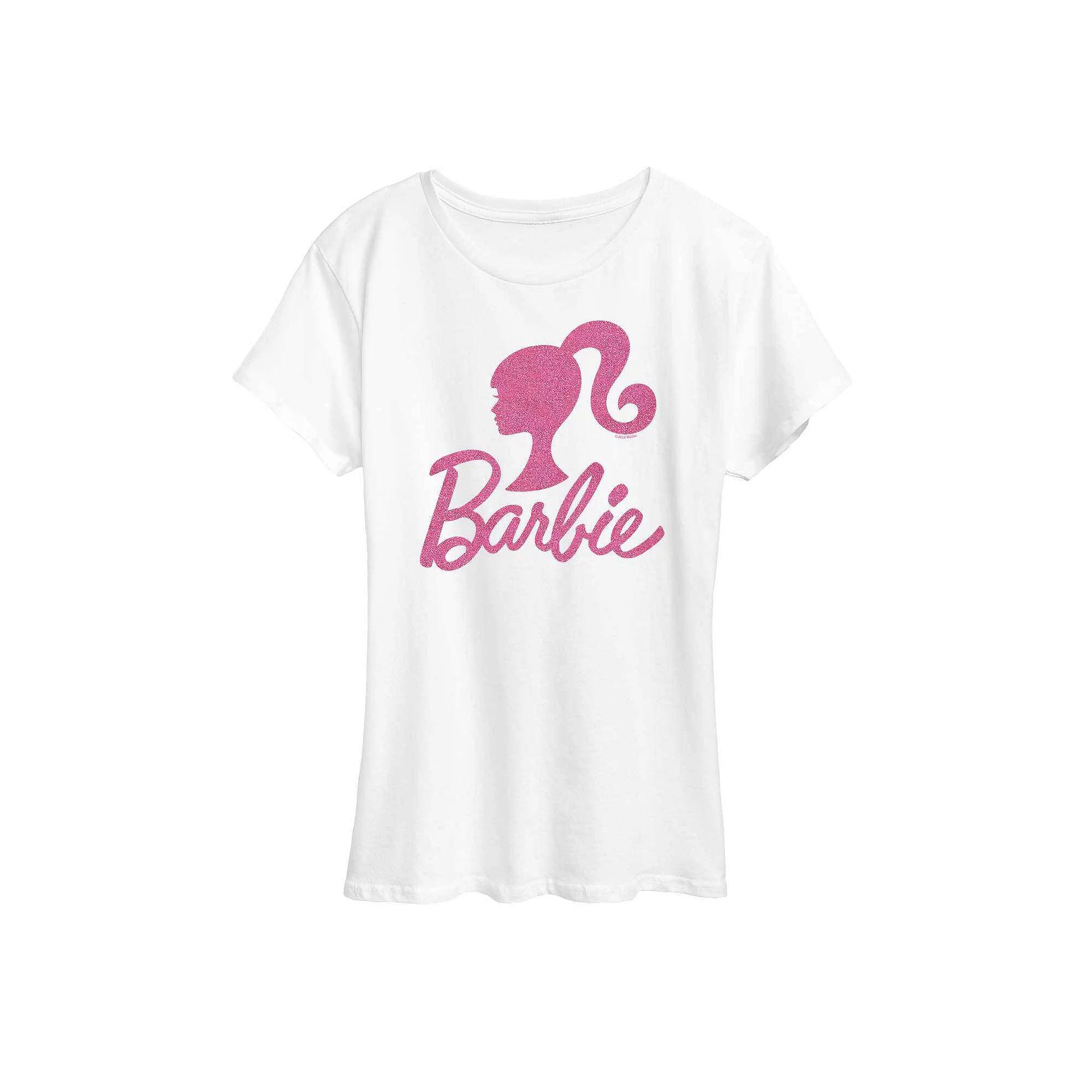 Plus Barbie Logo Pink Glitter Graphic Tee, Womens Product Image