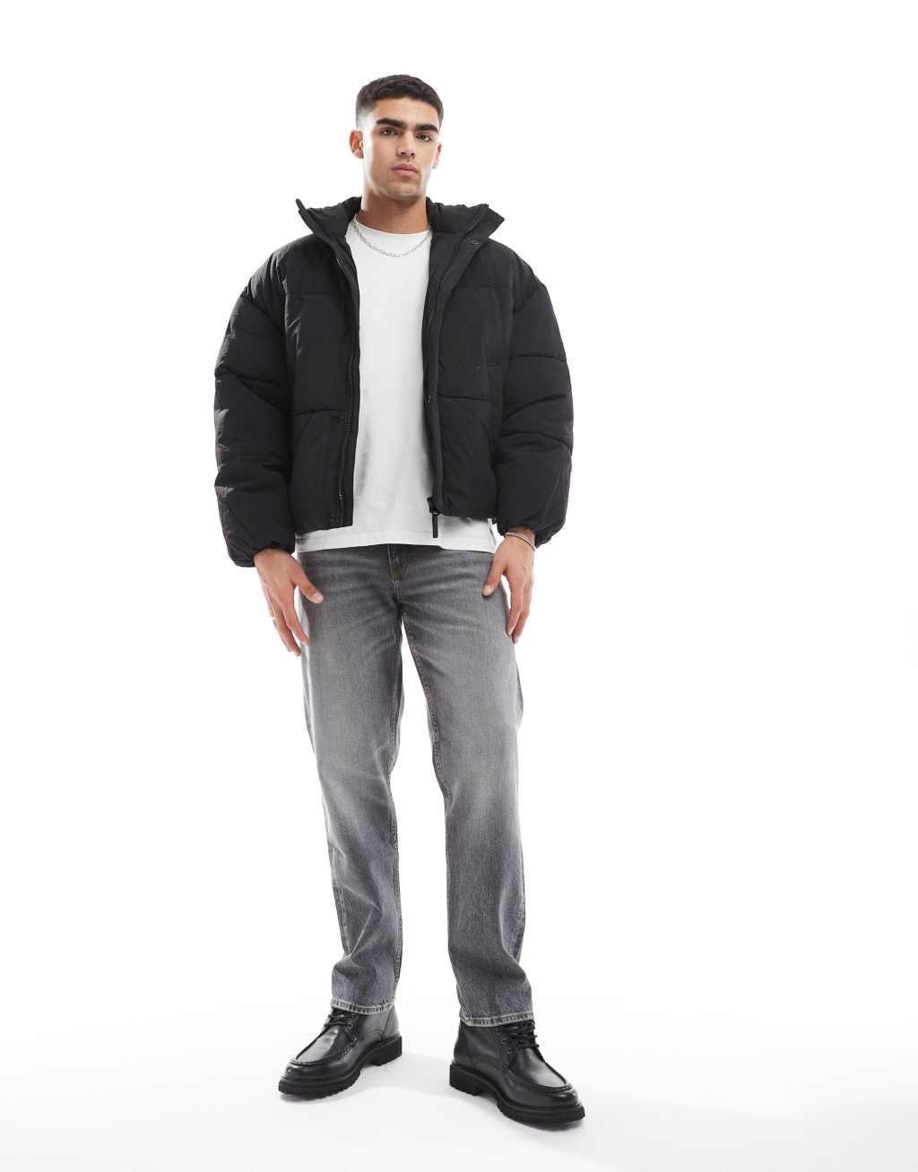 Pull&Bear puffer jacket in black Product Image