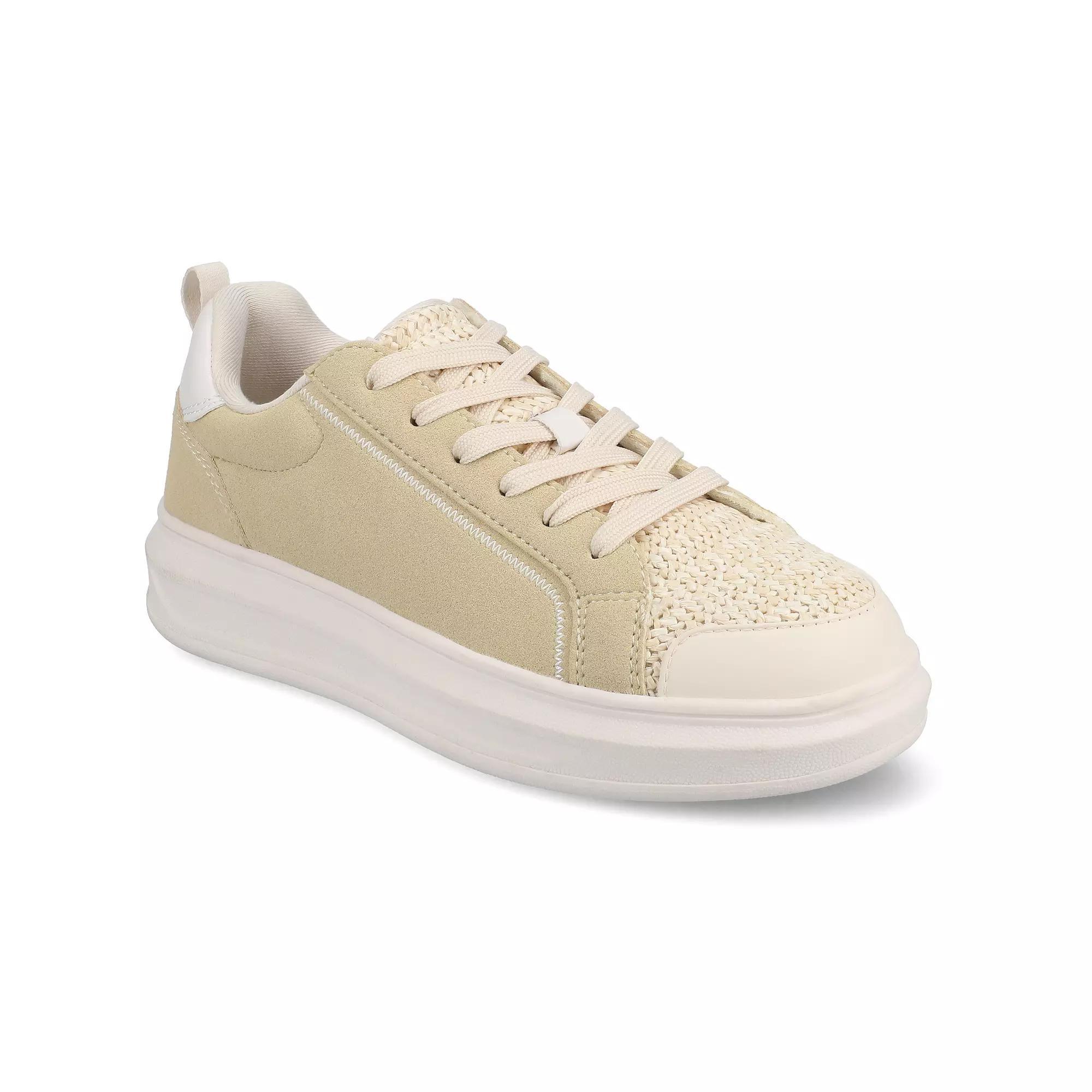 Journee Meeya Women's Casual Lace-Up Sneakers, Size: 7.5, Natural Product Image