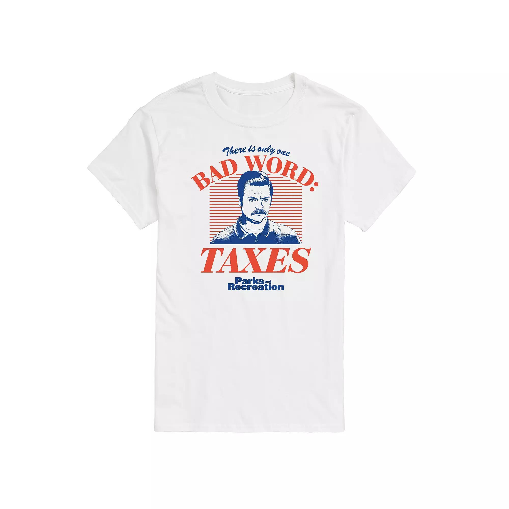 Mens Parks And Recs Bad Word Taxes Graphic Tee Product Image