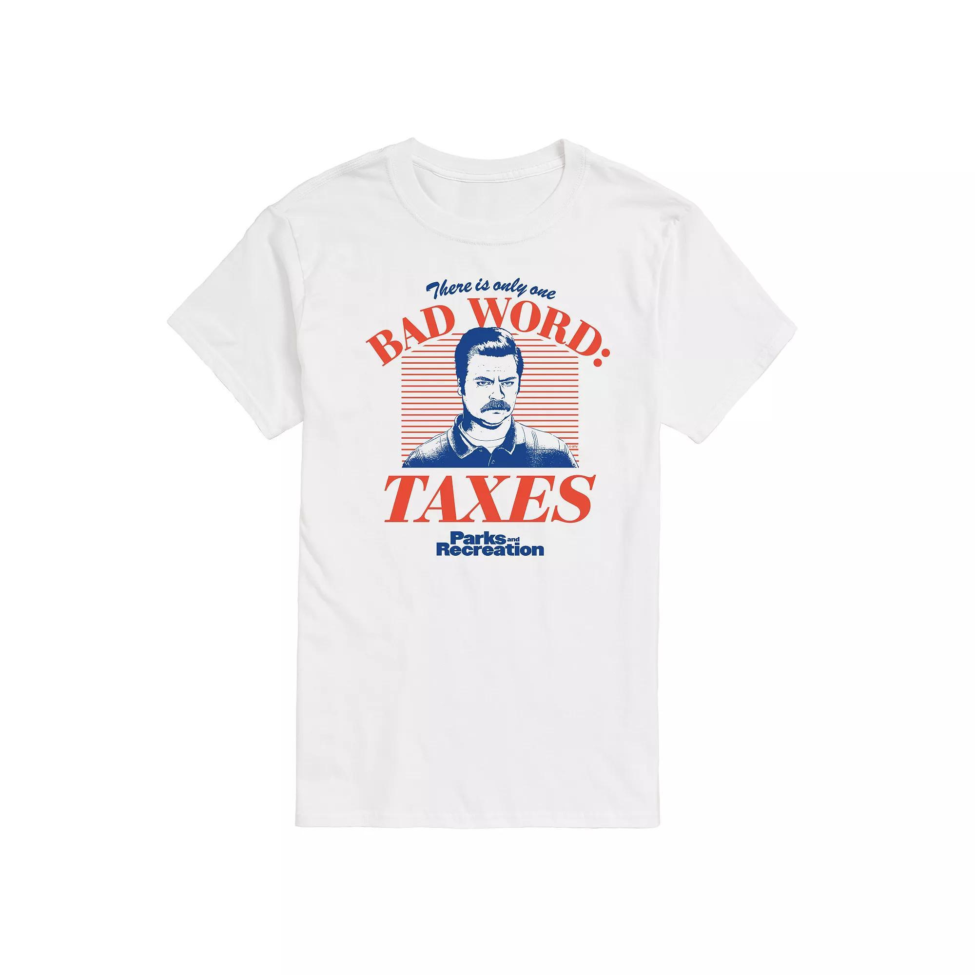 Mens Parks And Recs Bad Word Taxes Graphic Tee Product Image