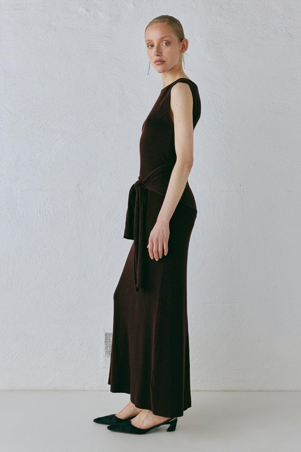 Gia Knit Midi Dress Dark Chocolate Product Image