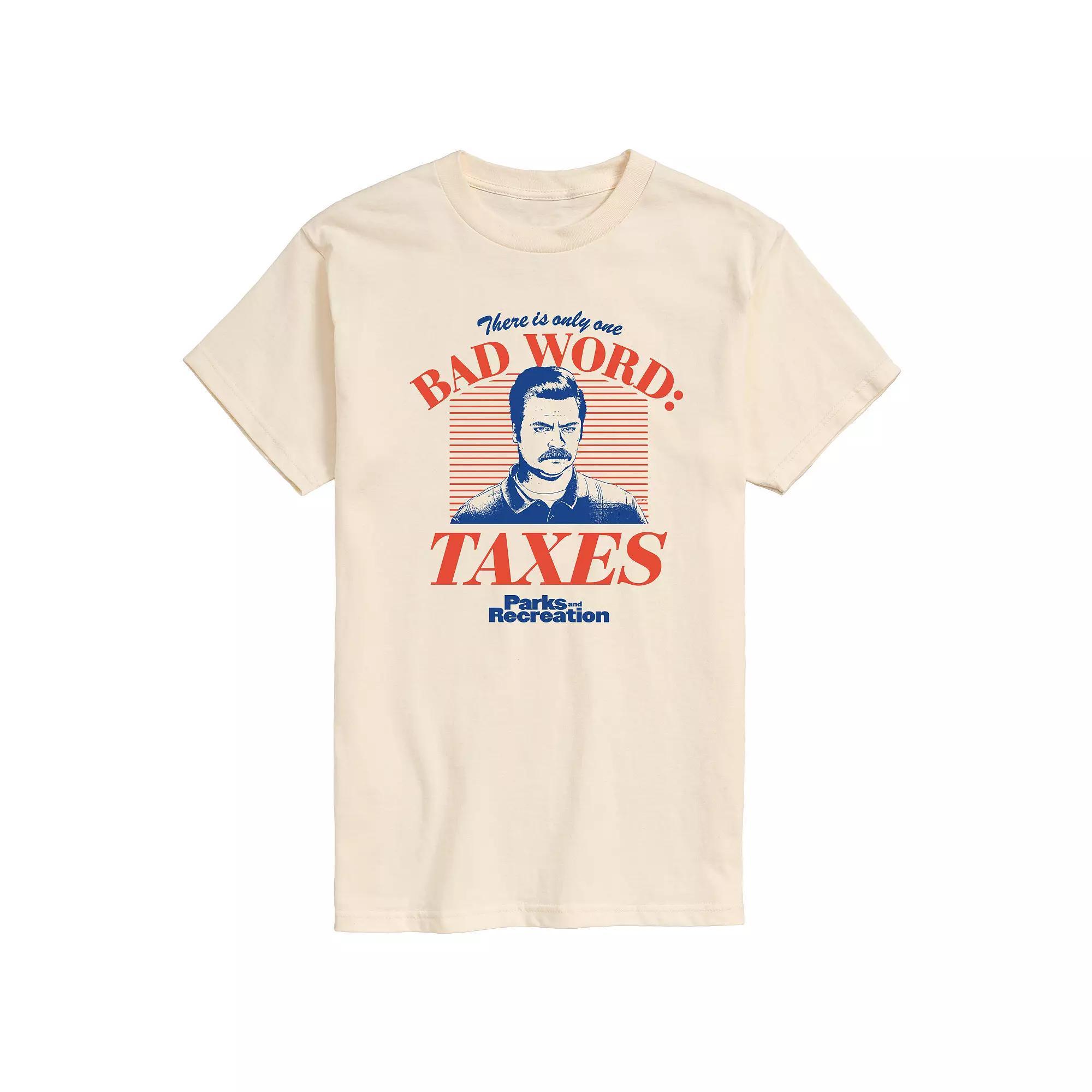 Mens Parks And Recs Bad Word Taxes Graphic Tee Ivory Product Image