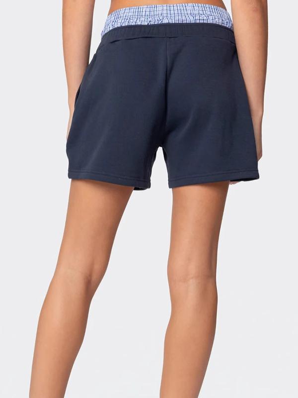 Patchwork Checkered Waistband Sports Casual Shorts Product Image