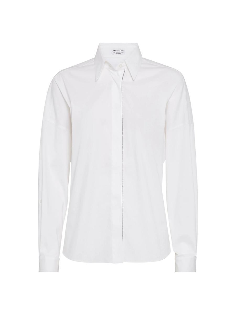 Womens Stretch Cotton Poplin Shirt with Shiny Trim Product Image