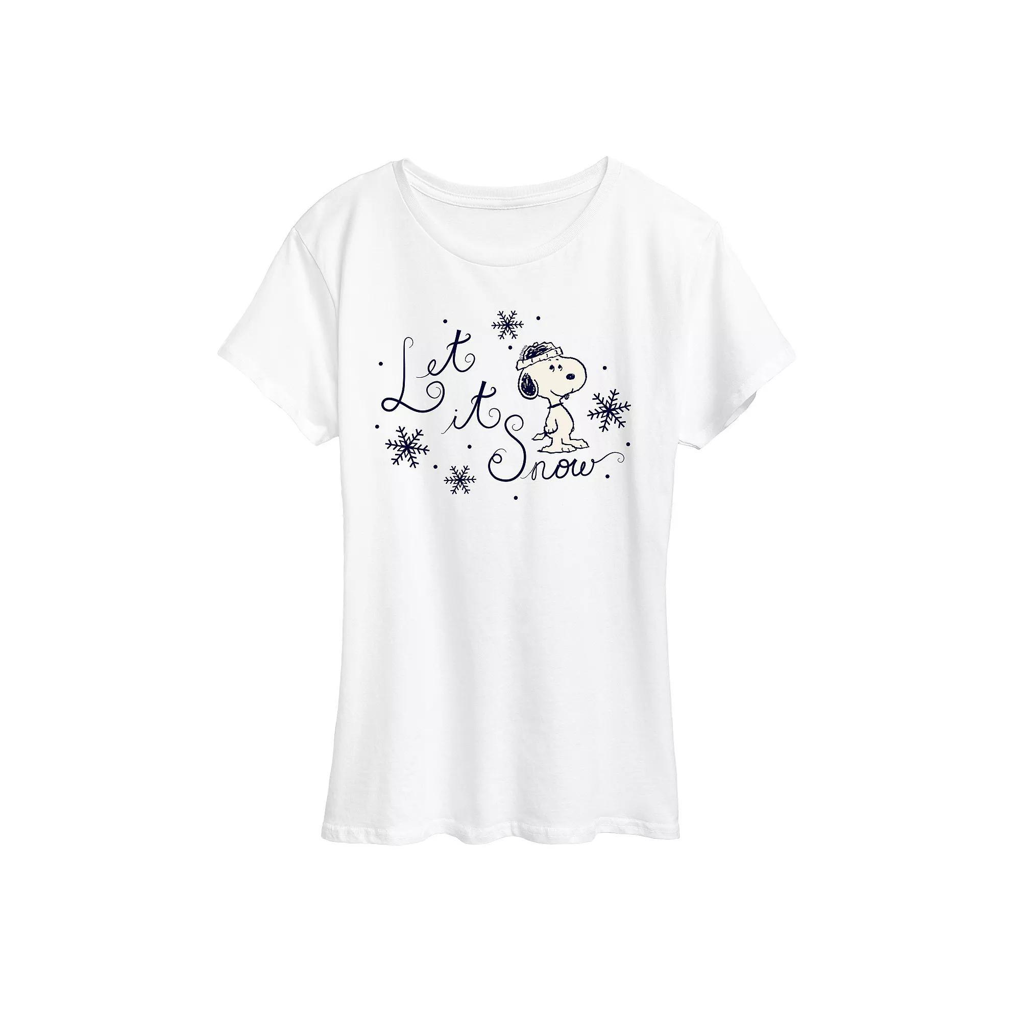 Women's Peanuts Snoopy Let It Snow Graphic Tee, Size: Large, White Product Image
