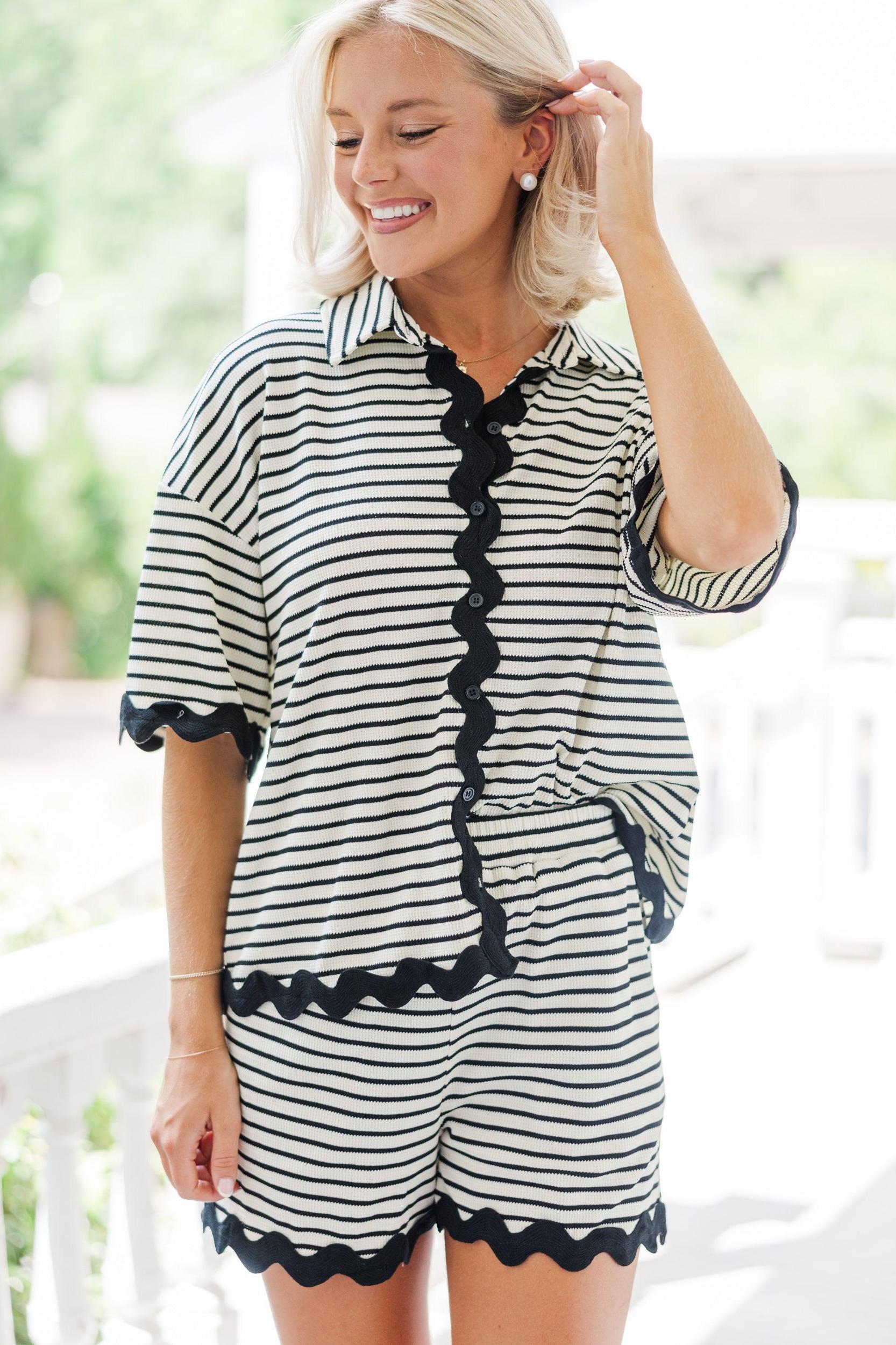 Getting Closer Cream White Striped Blouse Female Product Image