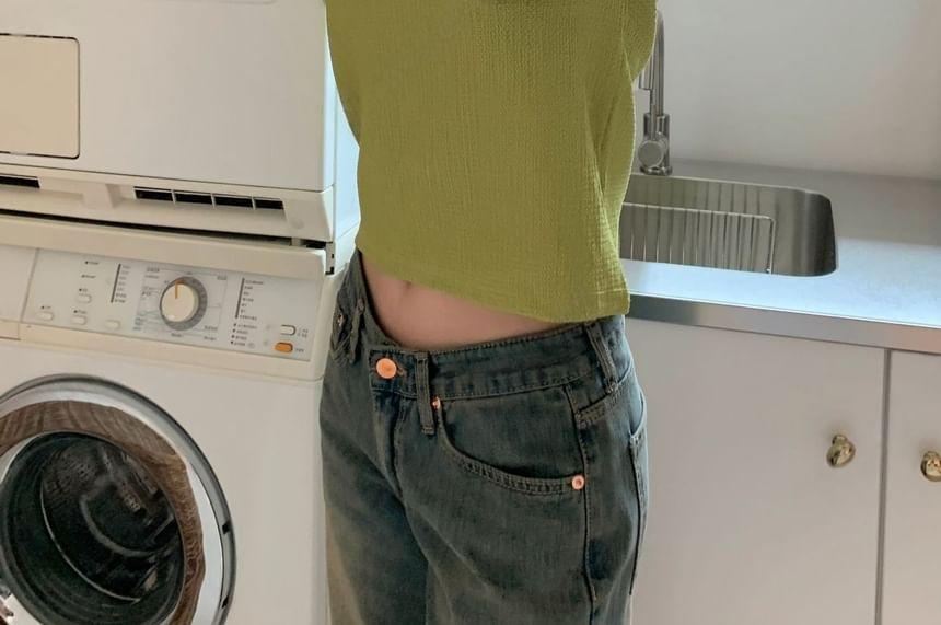 Short-Sleeve Plain Hooded Top Product Image