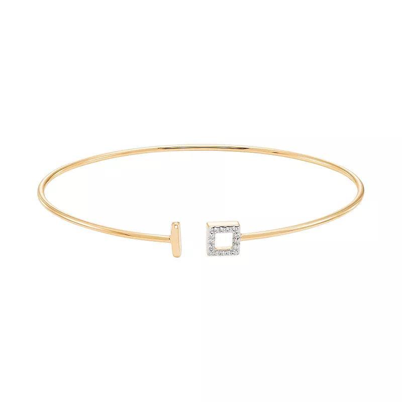 Sterling Silver Diamond Accent Square Cuff Bracelet, Women's, Size: 6.5", 14k Gold Plate Product Image