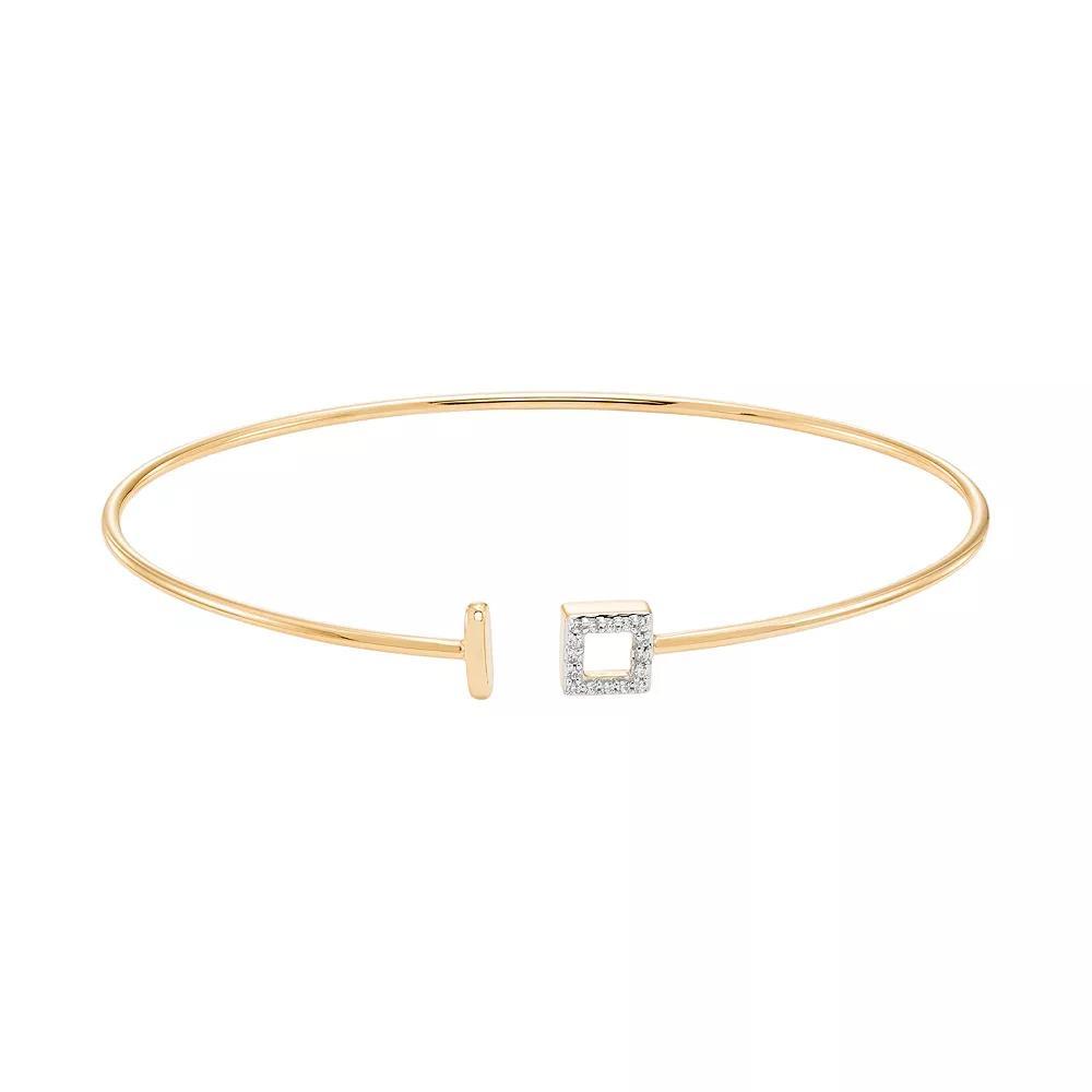 Sterling Silver Diamond Accent Square Cuff Bracelet, Women's, Size: 6.5", 14k Gold Plate Product Image
