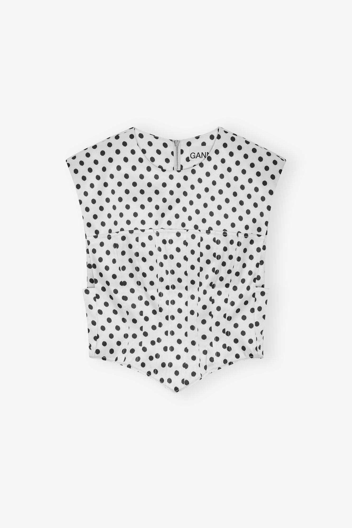 Polka-Dot Satin Corset Blouse Product Image