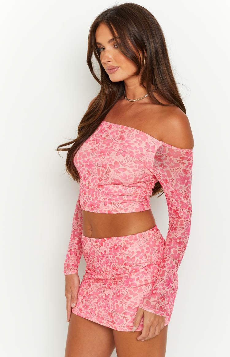 Addison Pink Off The Shoulder Mesh Top Product Image